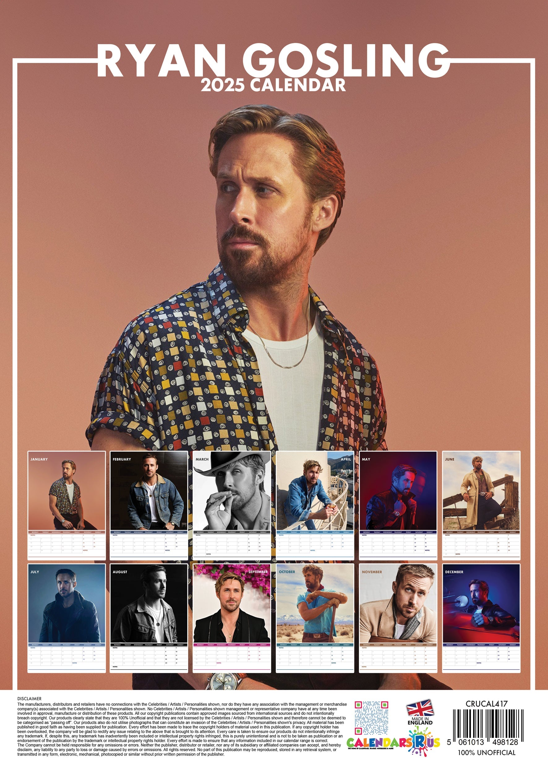 2025 Ryan Gosling - A3 Wall Calendar