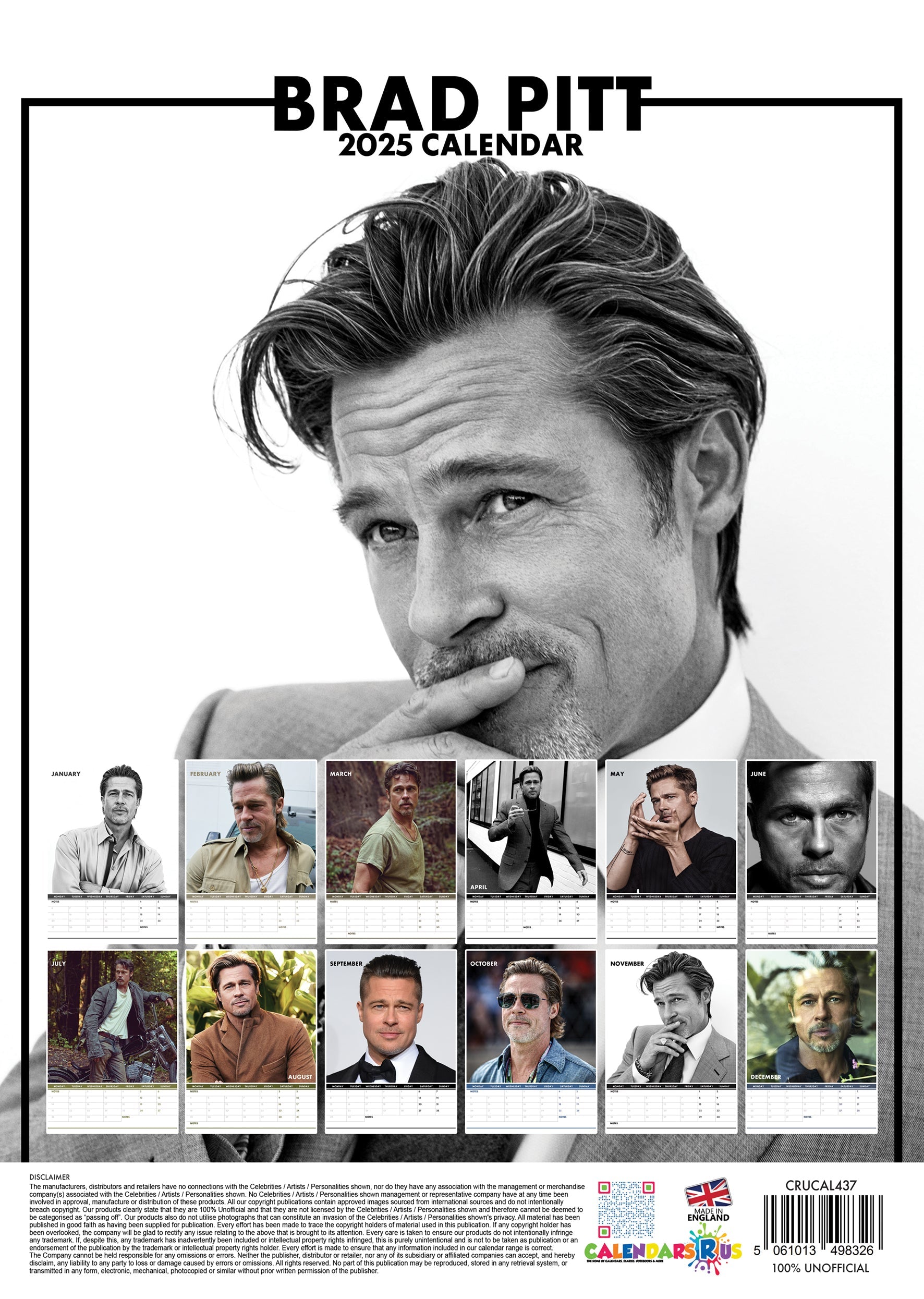 2025 Brad Pitt - A3 Wall Calendar