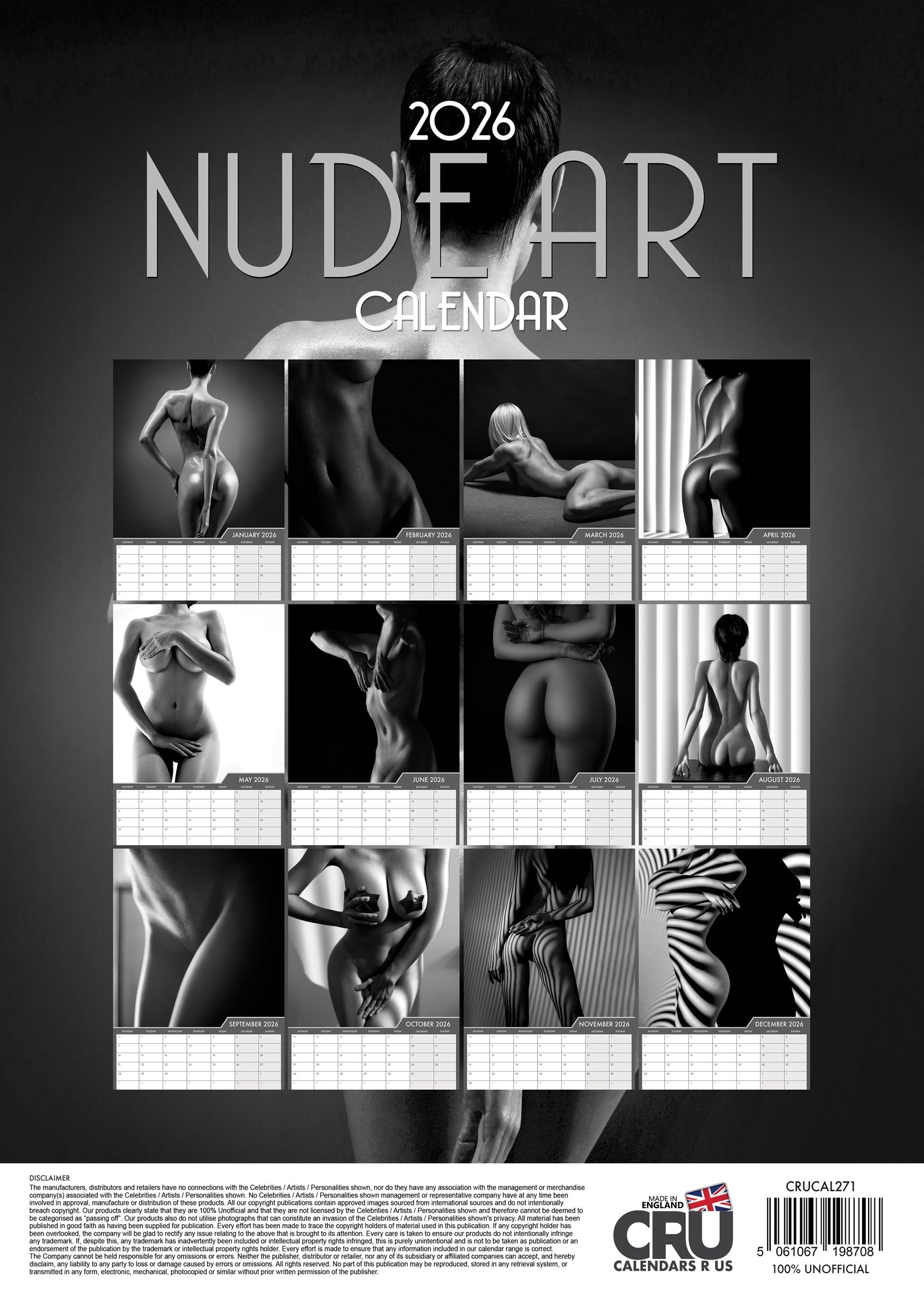 2026 Nude Art - A3 Wall Calendar