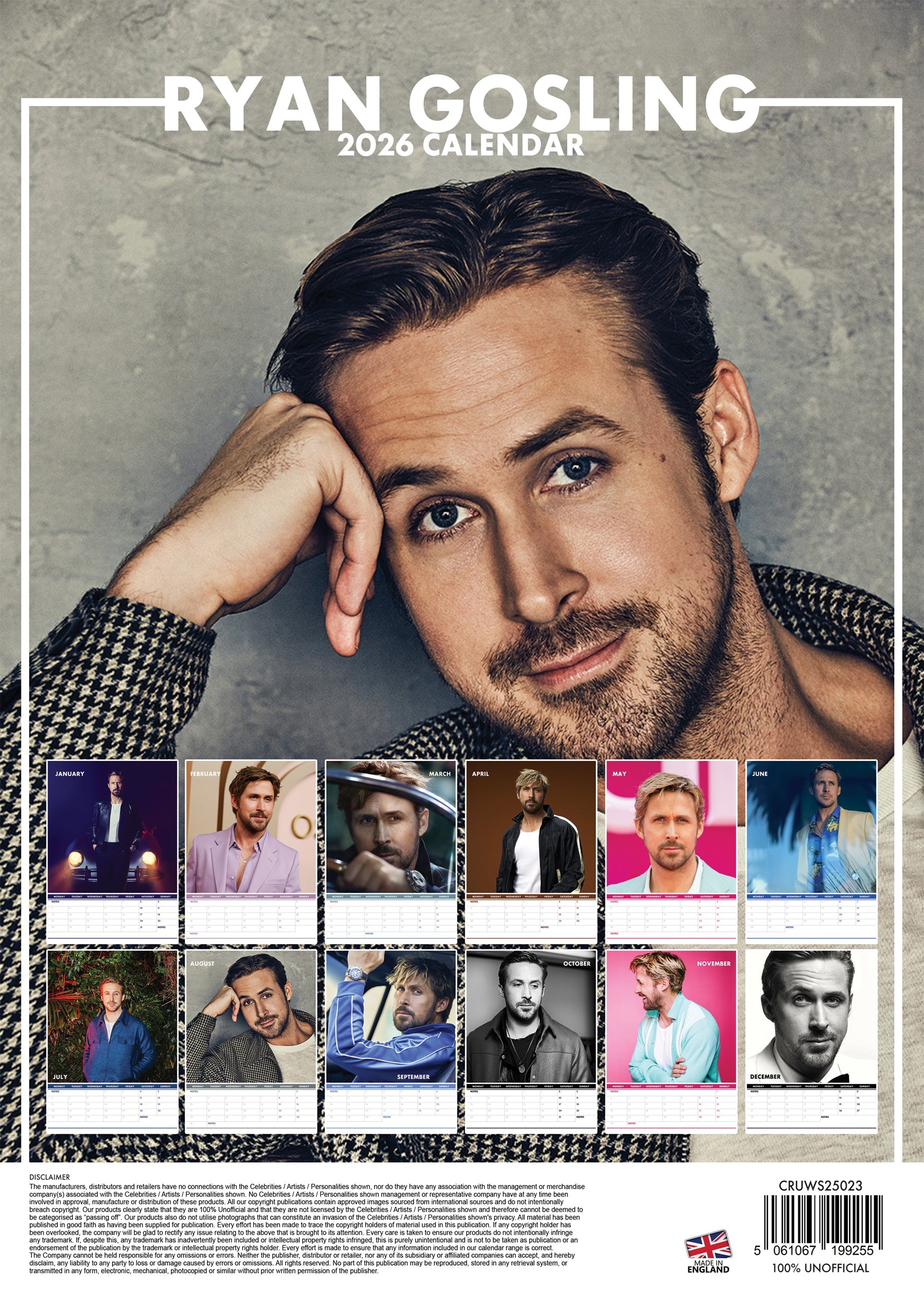 2026 Ryan Gosling - A3 Wall Calendar