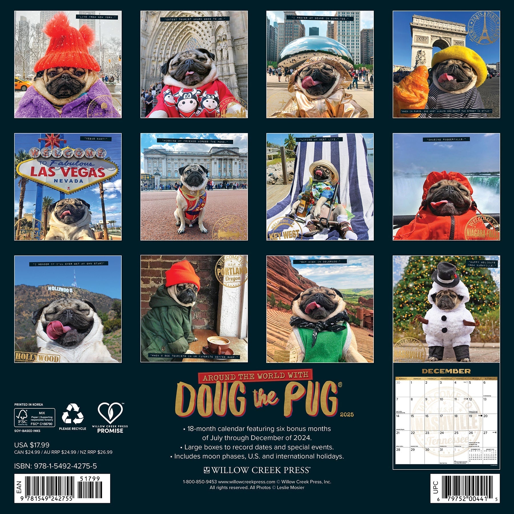 2025 Doug the Pug (w/foil) - Square Wall Calendar (US Only)