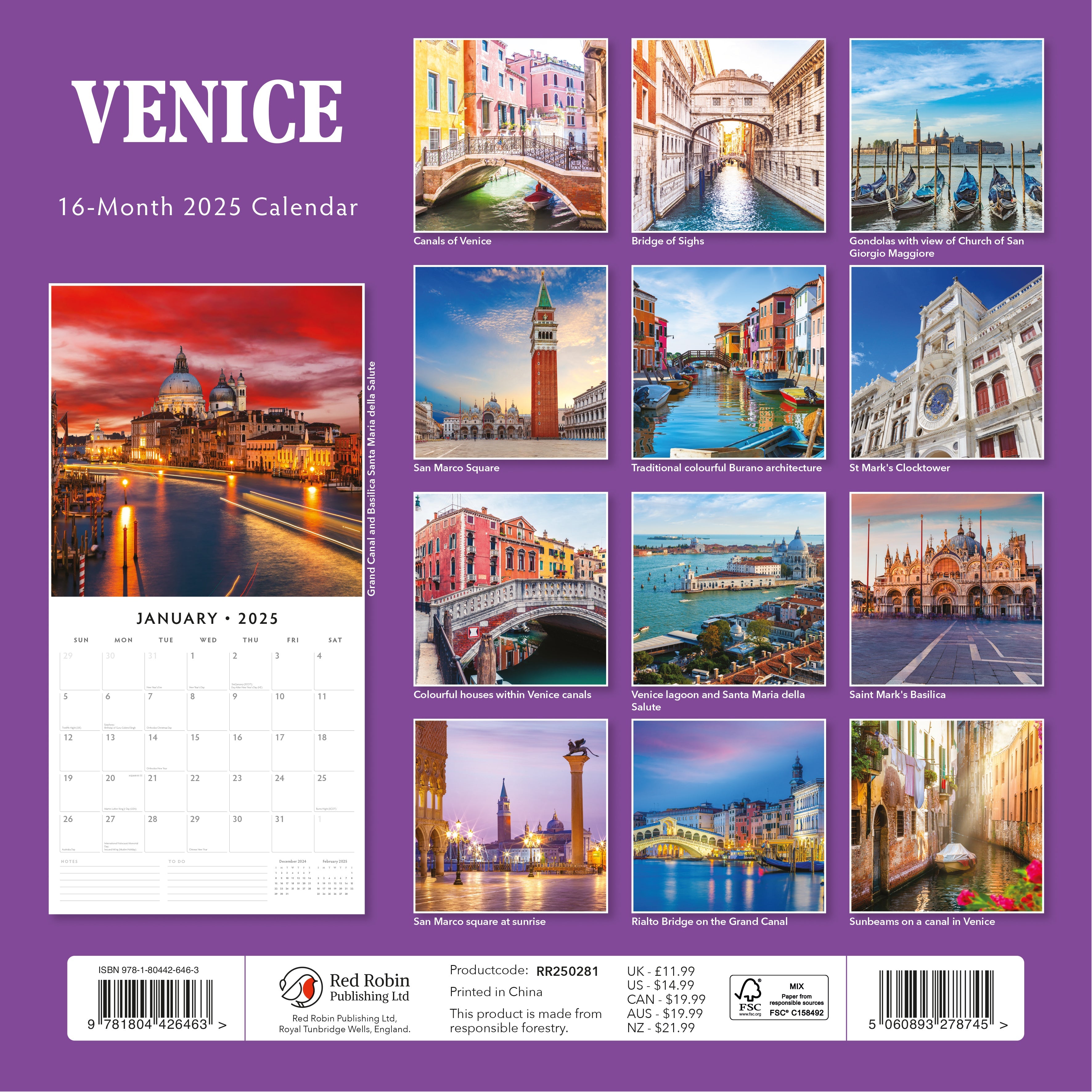 2025 Venice - Square Wall Calendar