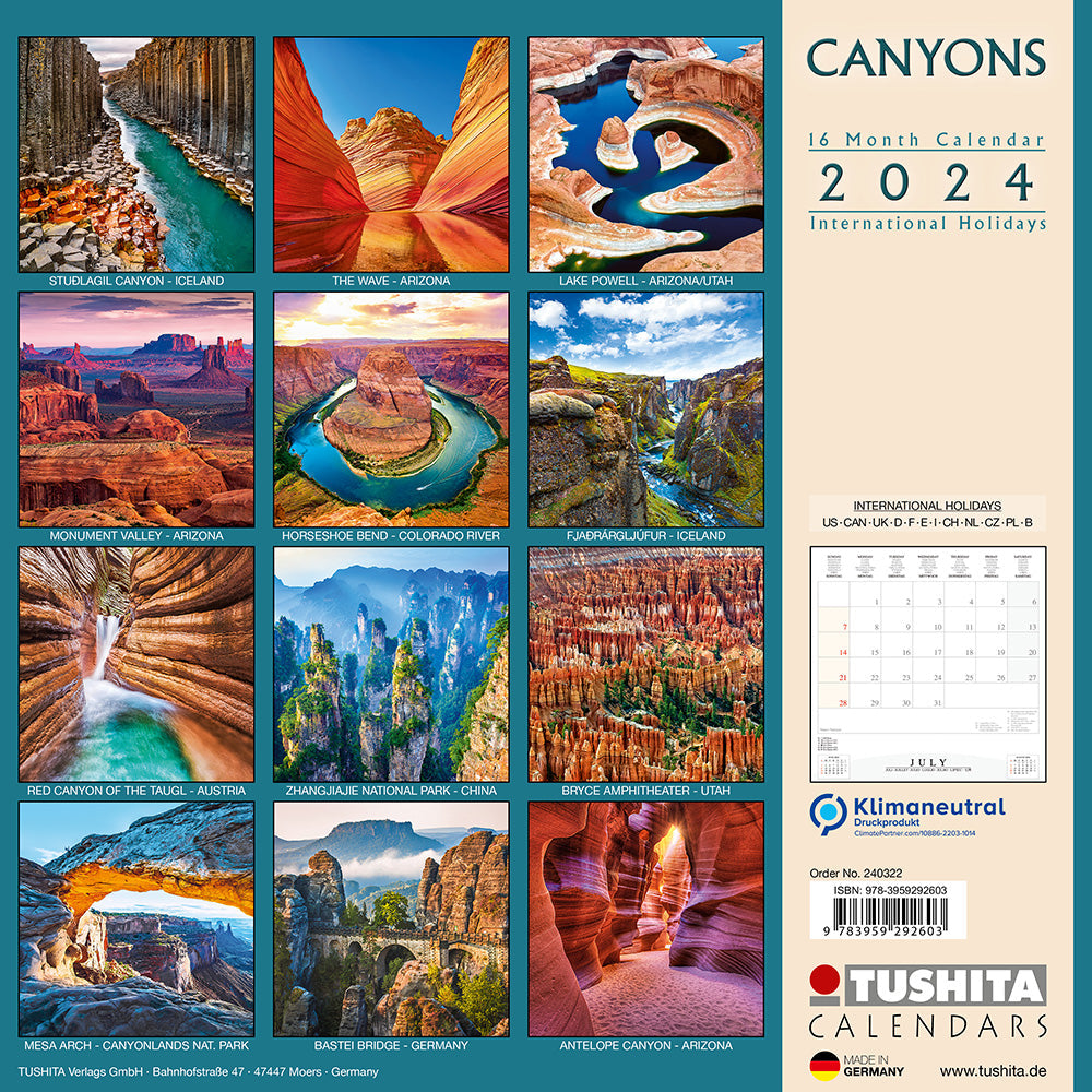 2024 Canyons - Square Wall Calendar