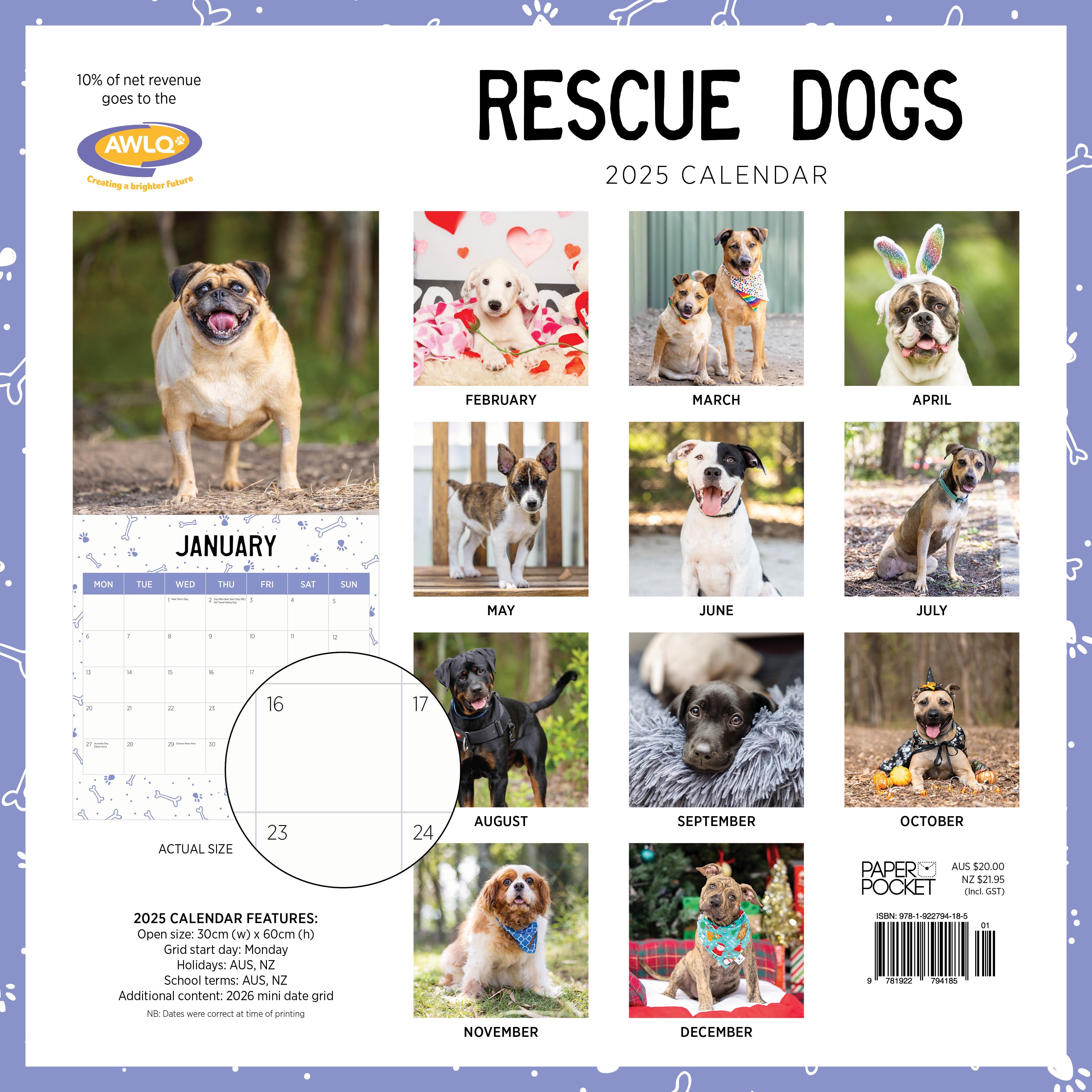 2025 Rescue Dogs - Square Wall Calendar