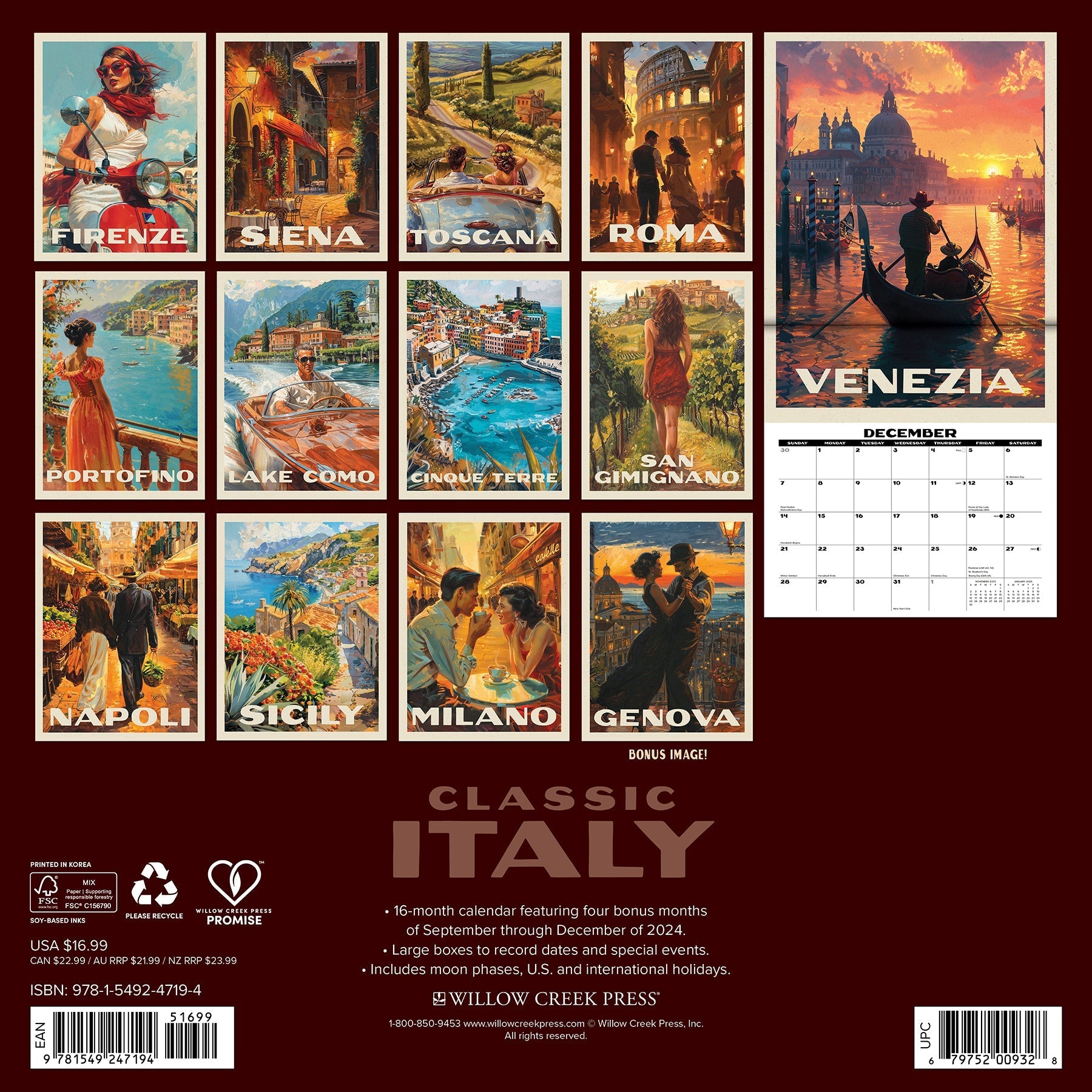 2025 Classic Italy - Square Wall Calendar (US Only)