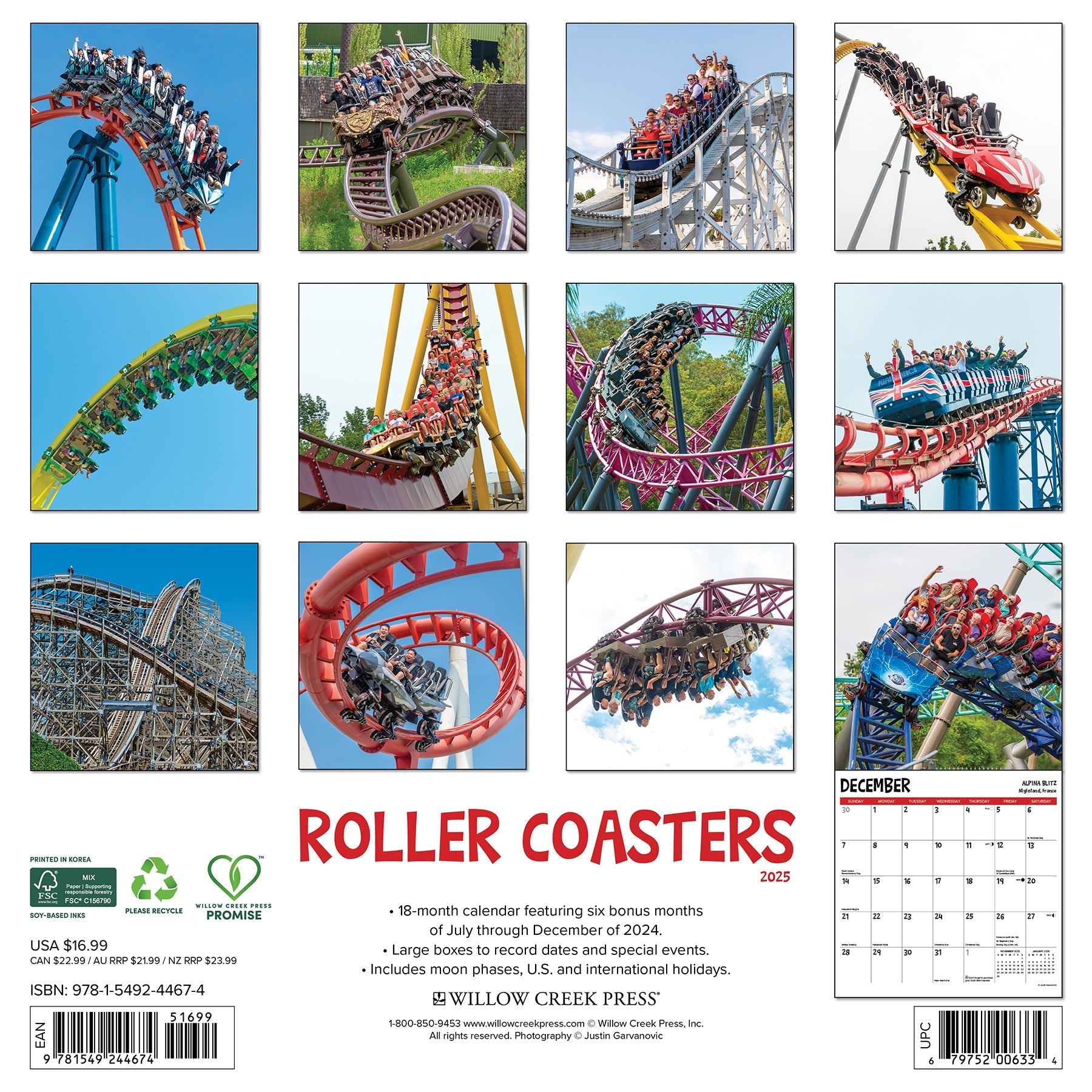 2025 Roller Coasters - Square Wall Calendar (US Only)