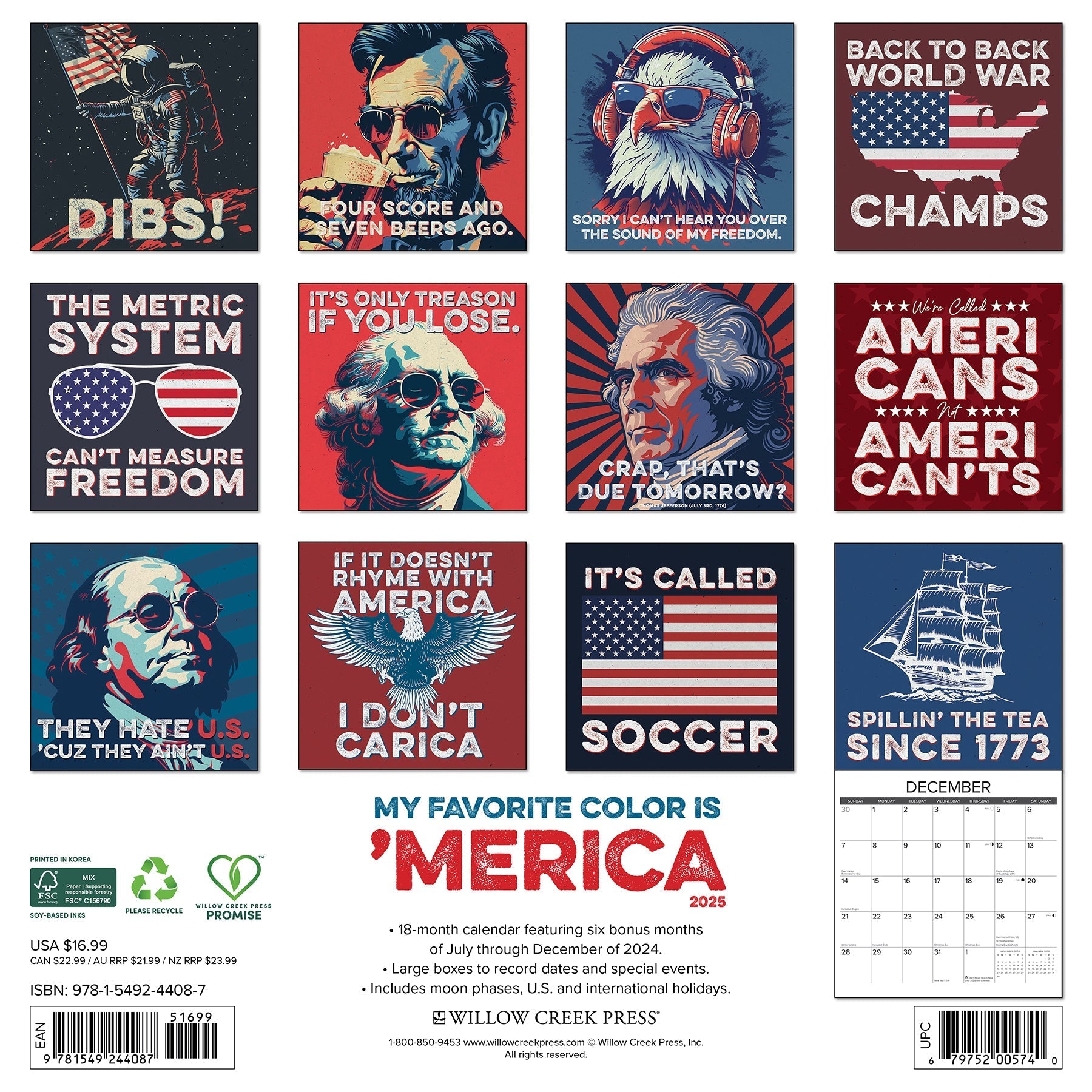 2025 My Favorite Color is 'Merica - Square Wall Calendar (US Only)