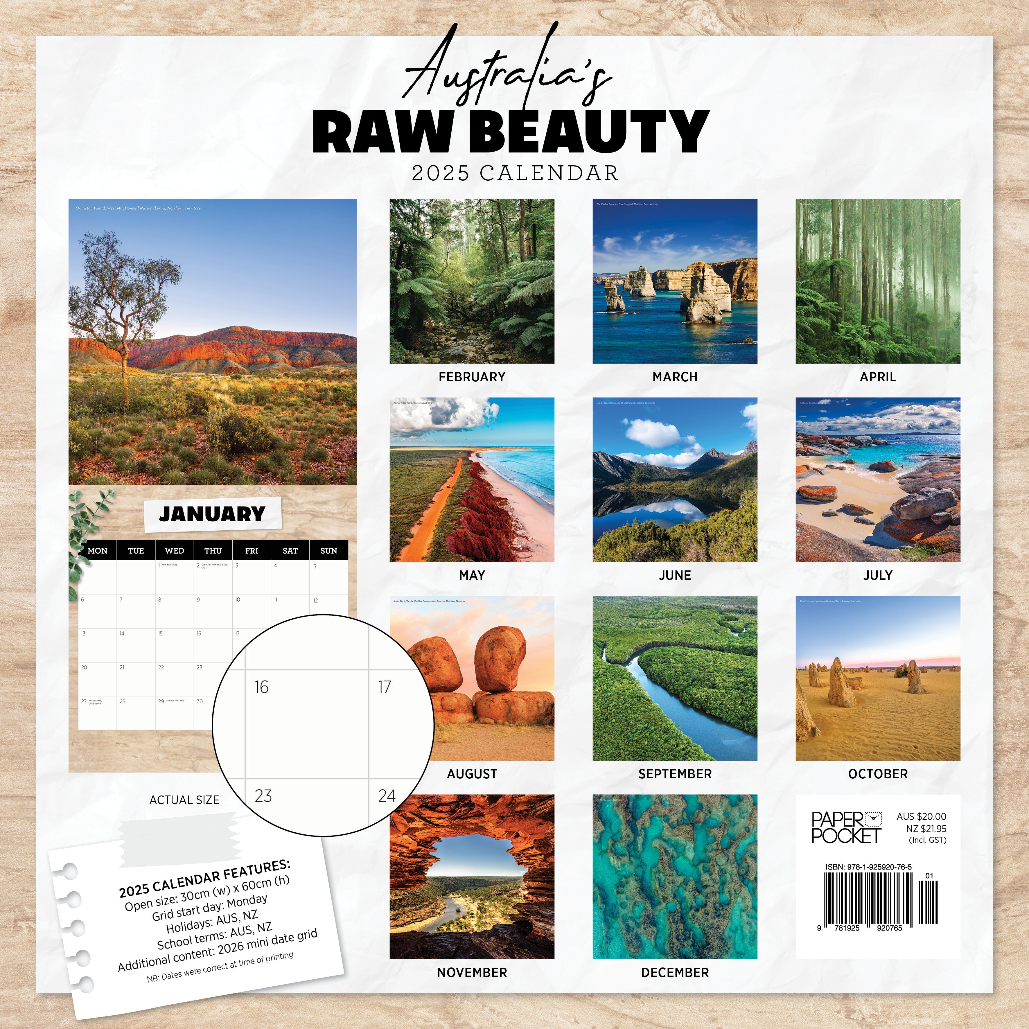 2025 Australia Raw Beauty - Square Wall Calendar