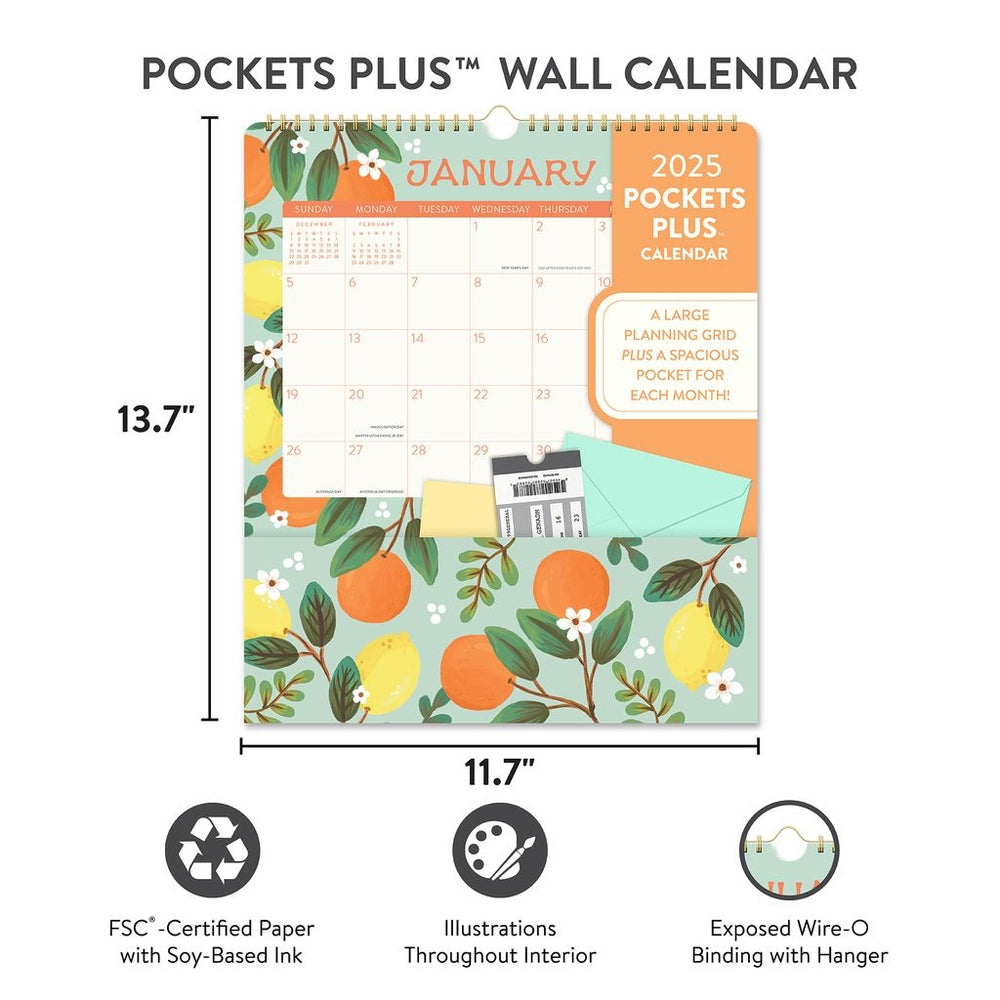 2025 Fruit & Flora Pockets Plus - Deluxe Wall Calendar