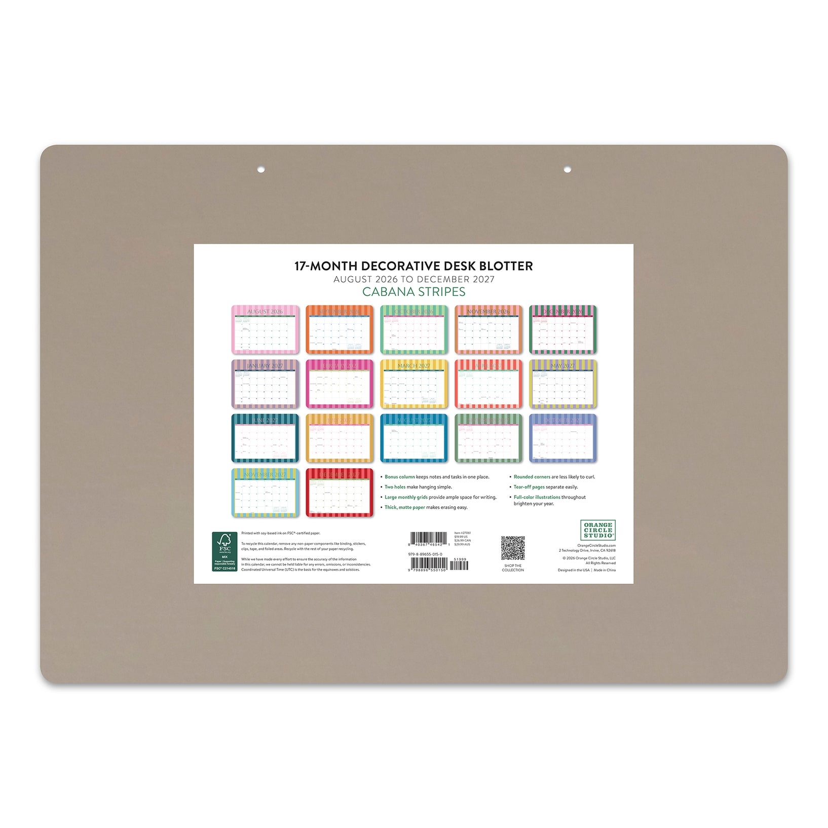 2027 Cabana Stripes - 17-Month Desk Blotter Calendar