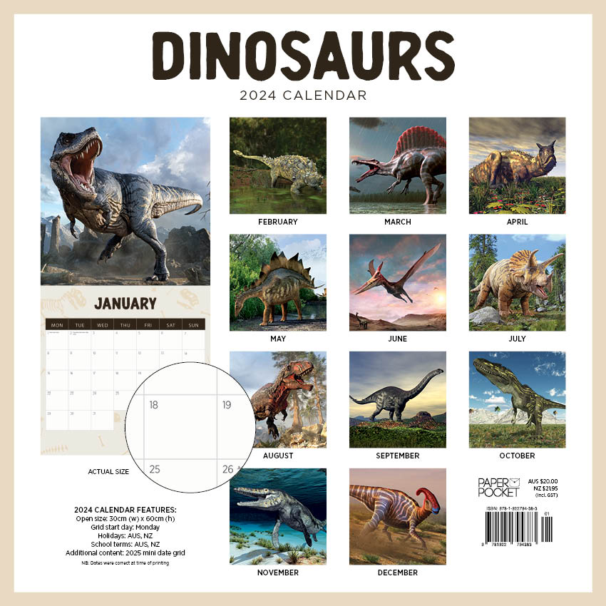 2024 Dinosaurs - Square Wall Calendar