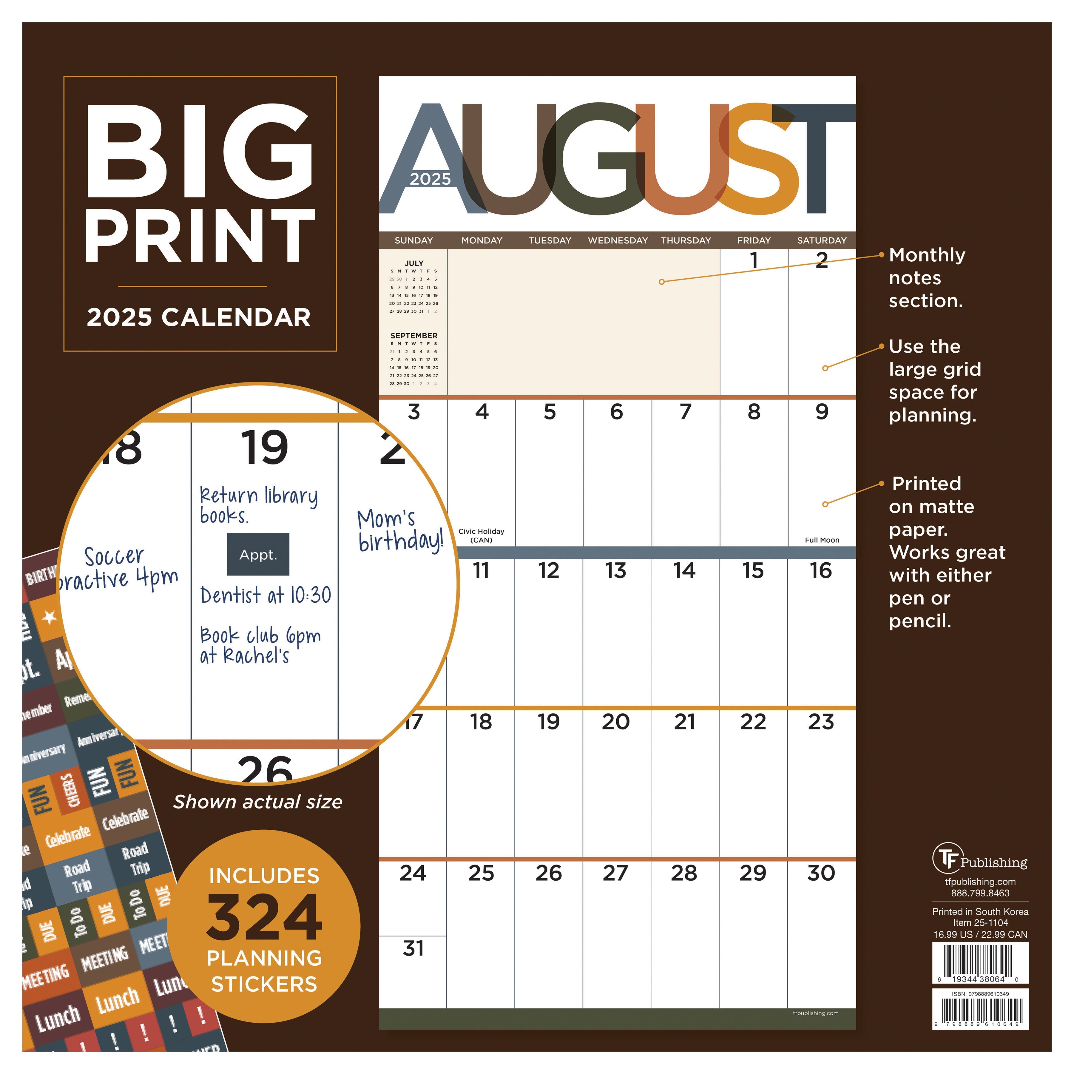 2025 Big Print - Square Wall Calendar