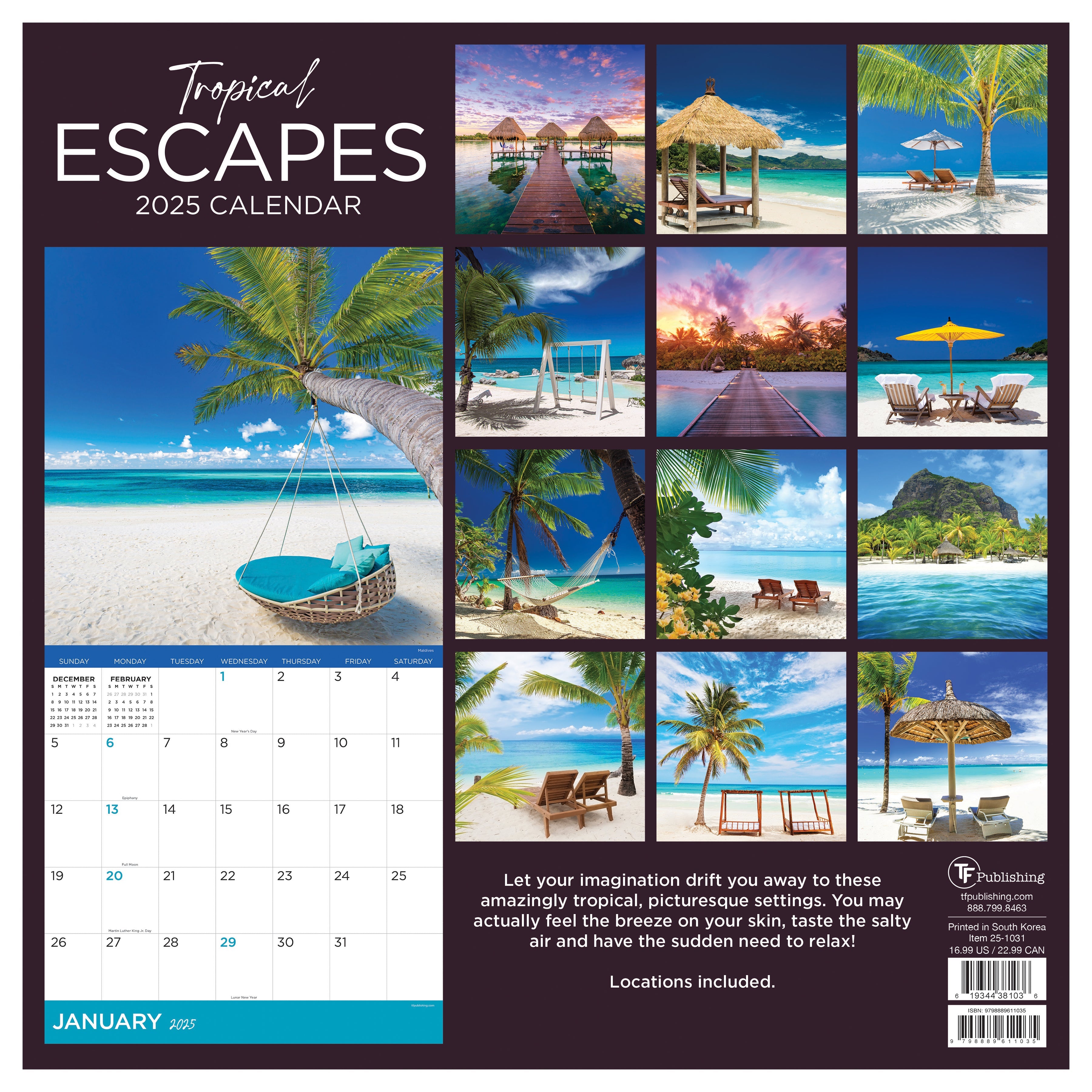 2025 Tropical Escapes - Square Wall Calendar