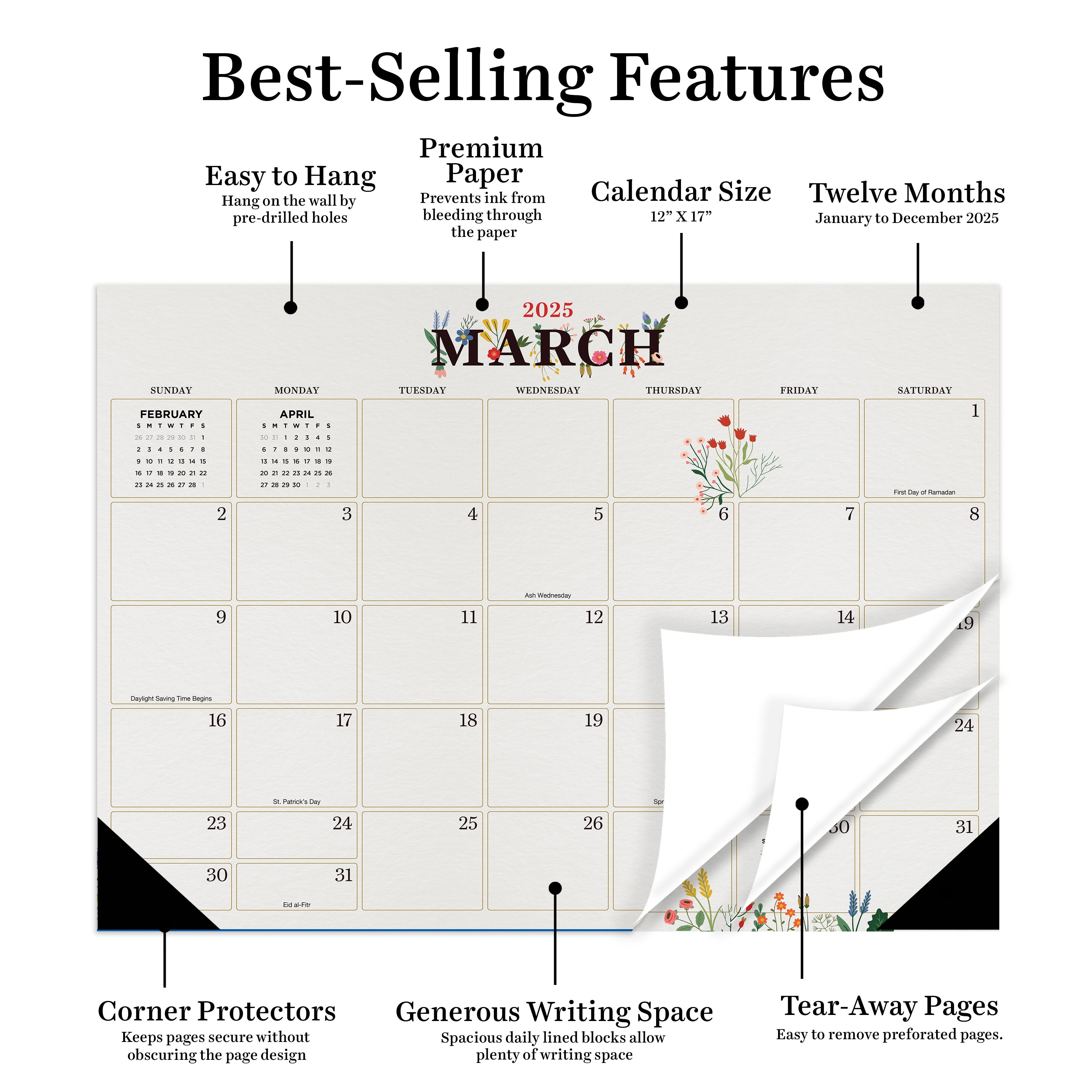 2025 Floral - Monthly Medium Desk Pad Blotter Calendar