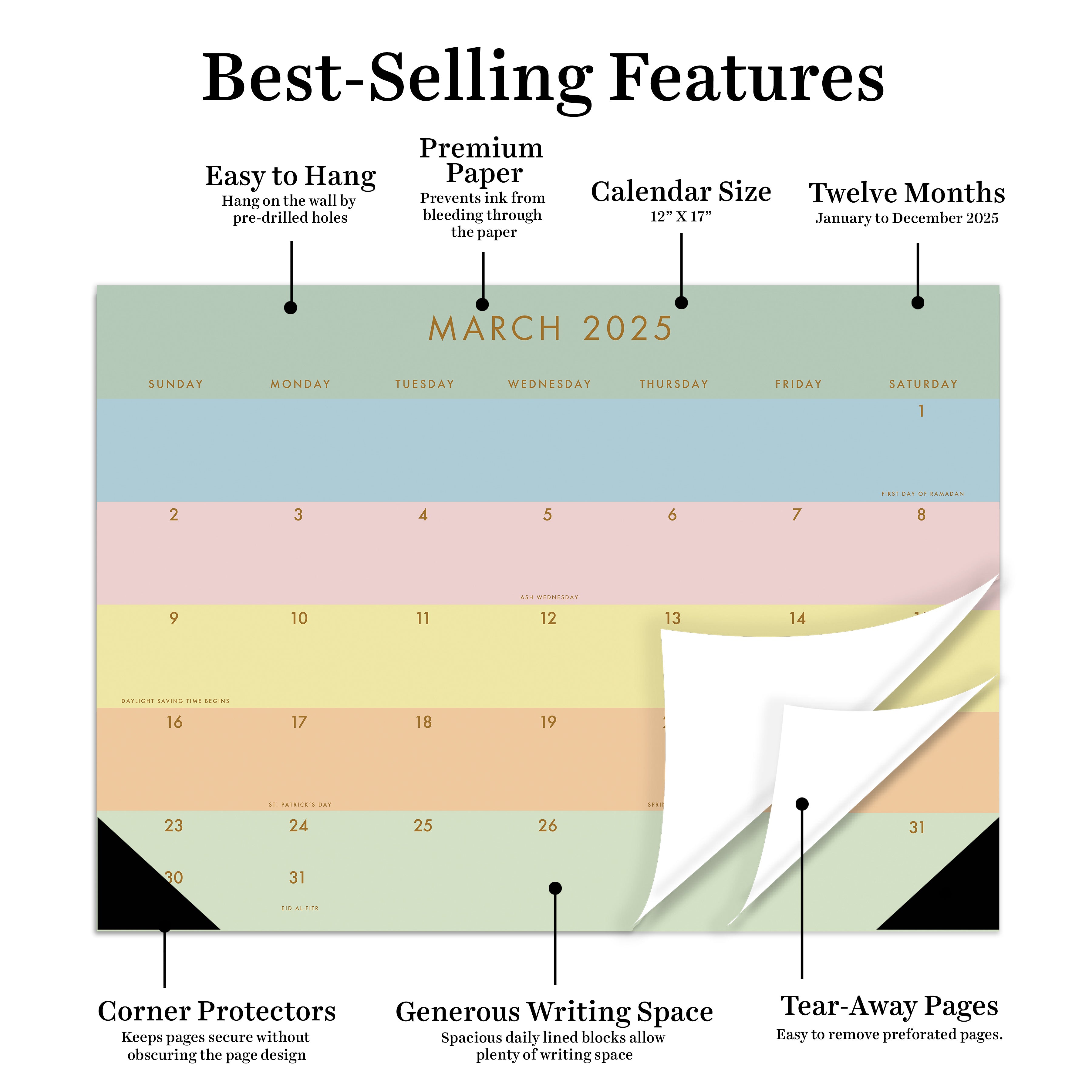 2025 Super Stripe - Monthly Medium Desk Pad Blotter Calendar