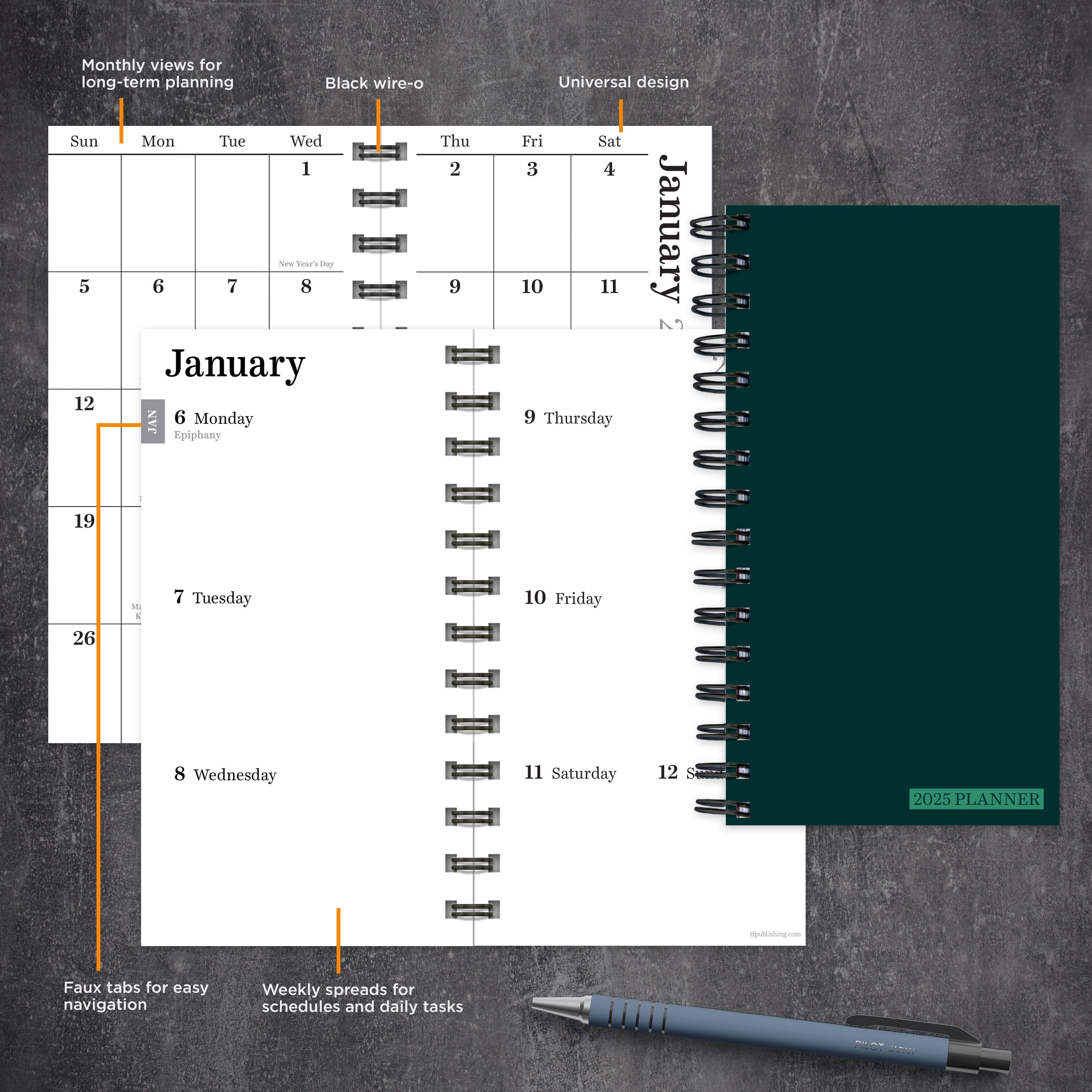 2025 Deep Jade - Small Monthly & Weekly Pocket Diary/Planner