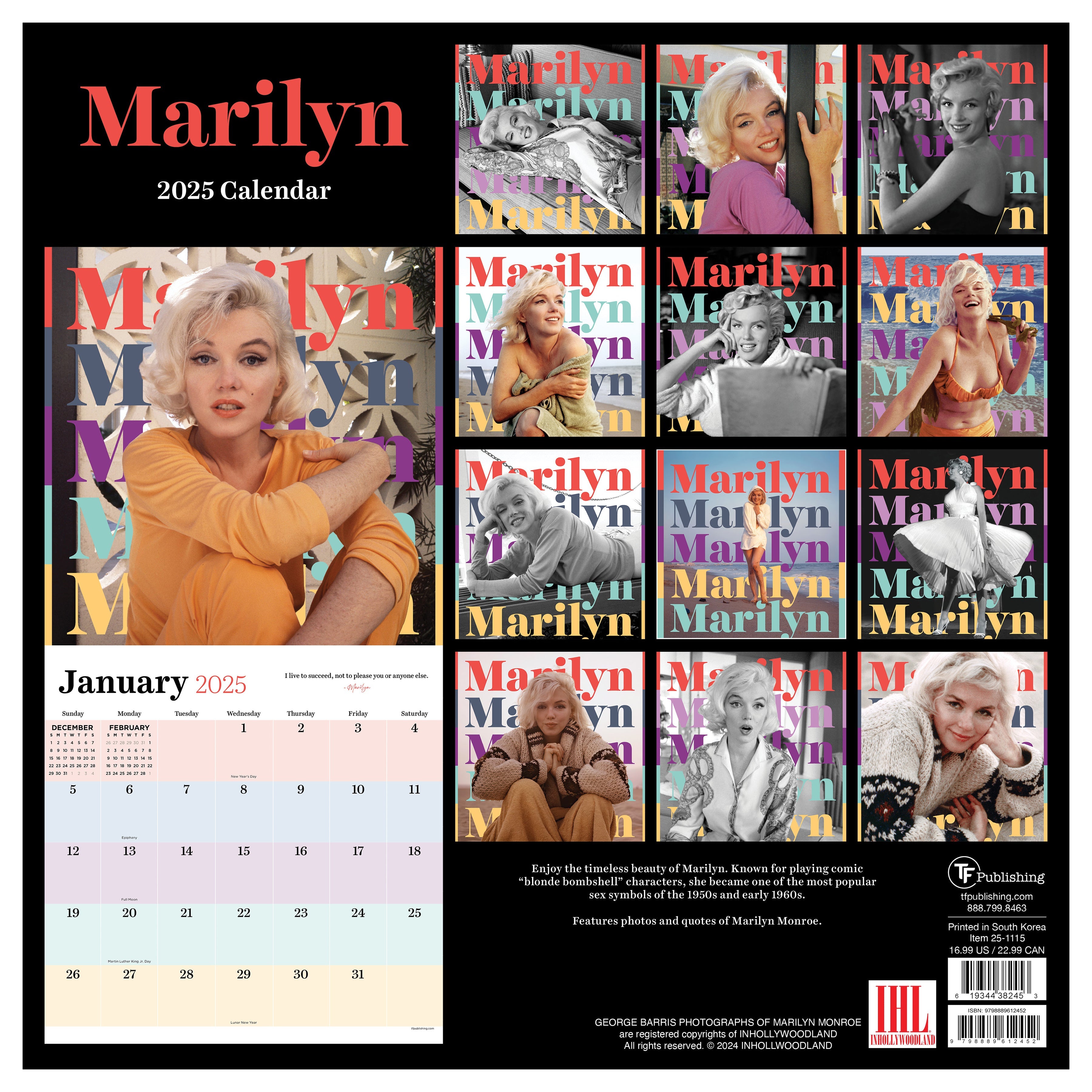 2025 Marilyn Monroe - Square Wall Calendar