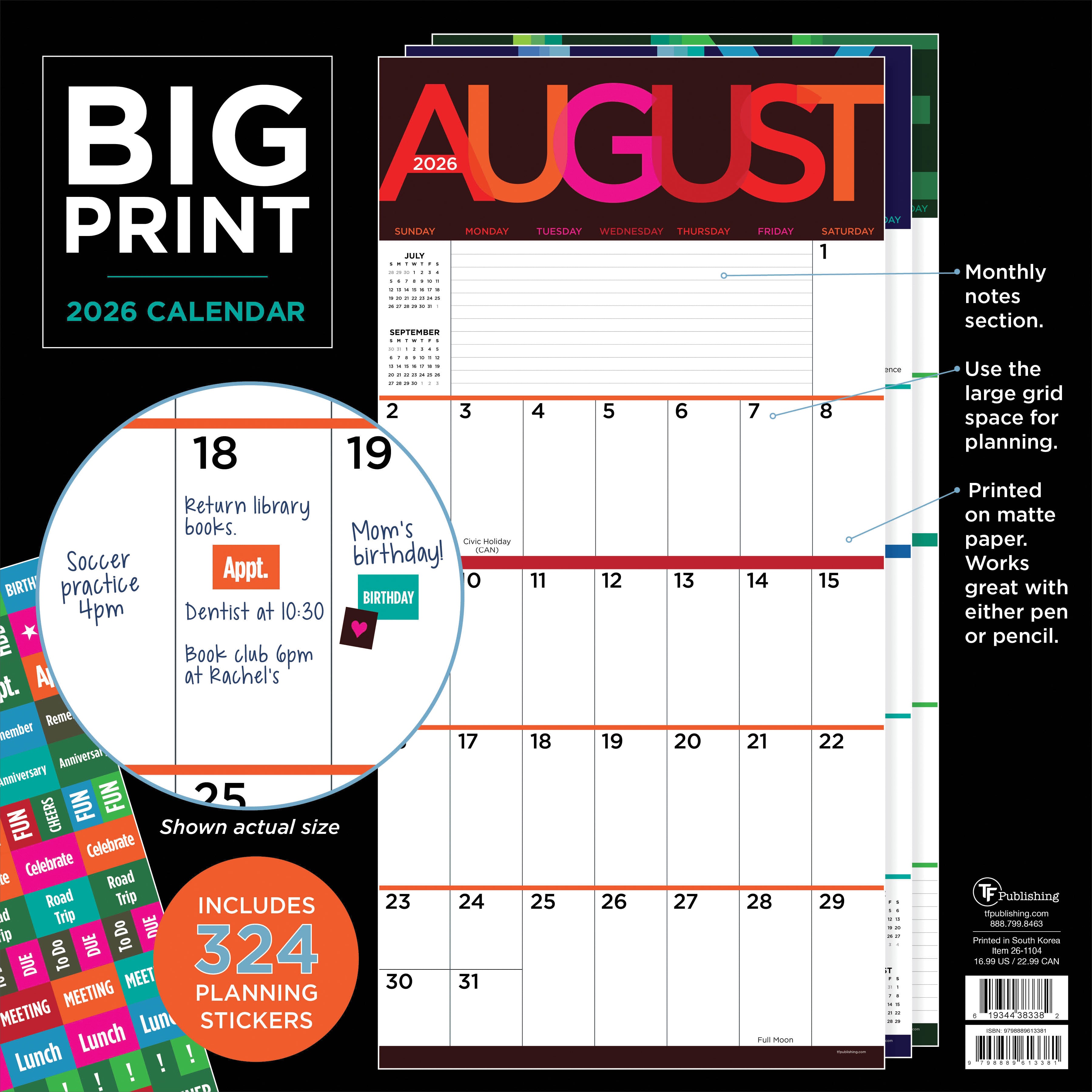 2026 Big Print - Square Wall Calendar