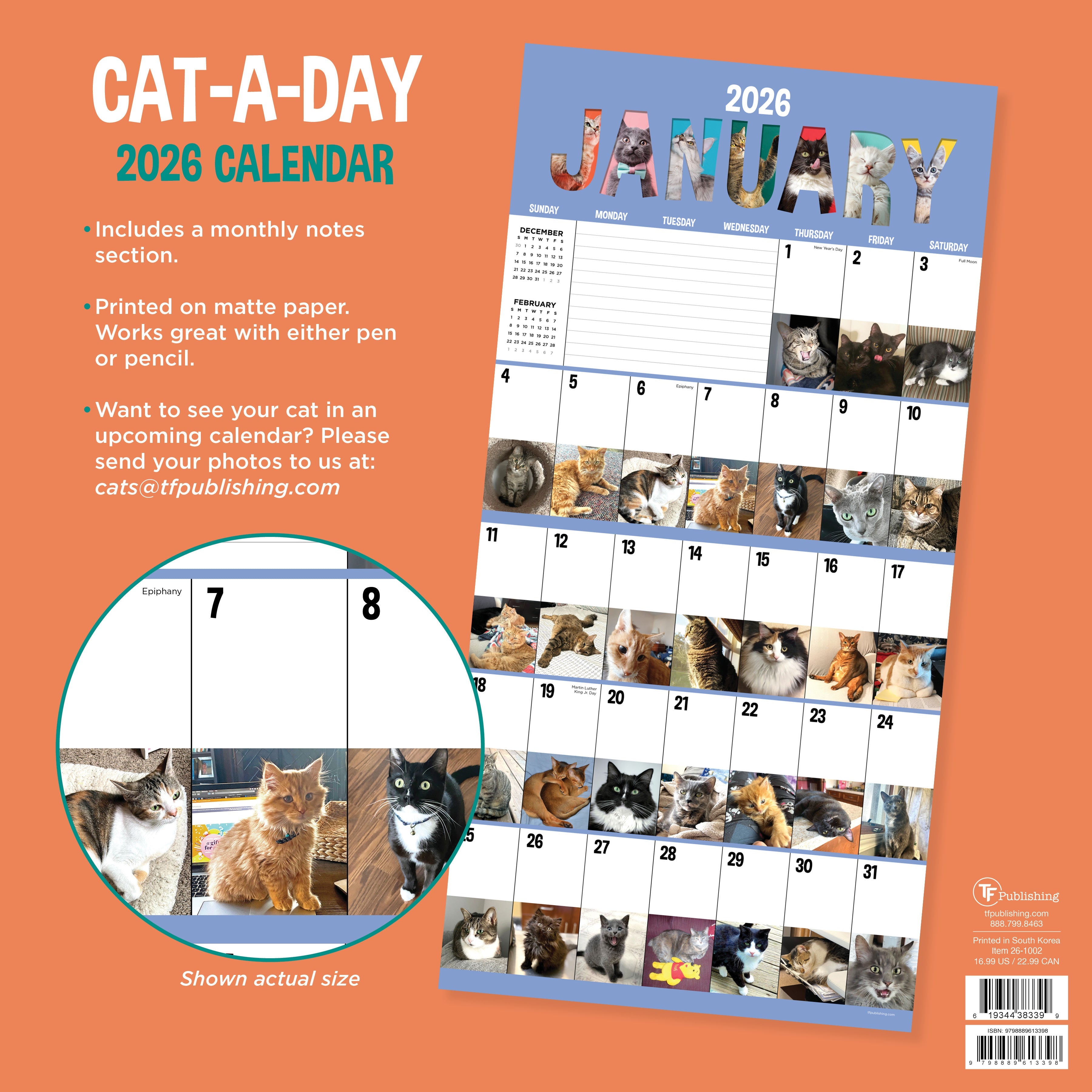 2026 Cat-A-Day - Square Wall Calendar