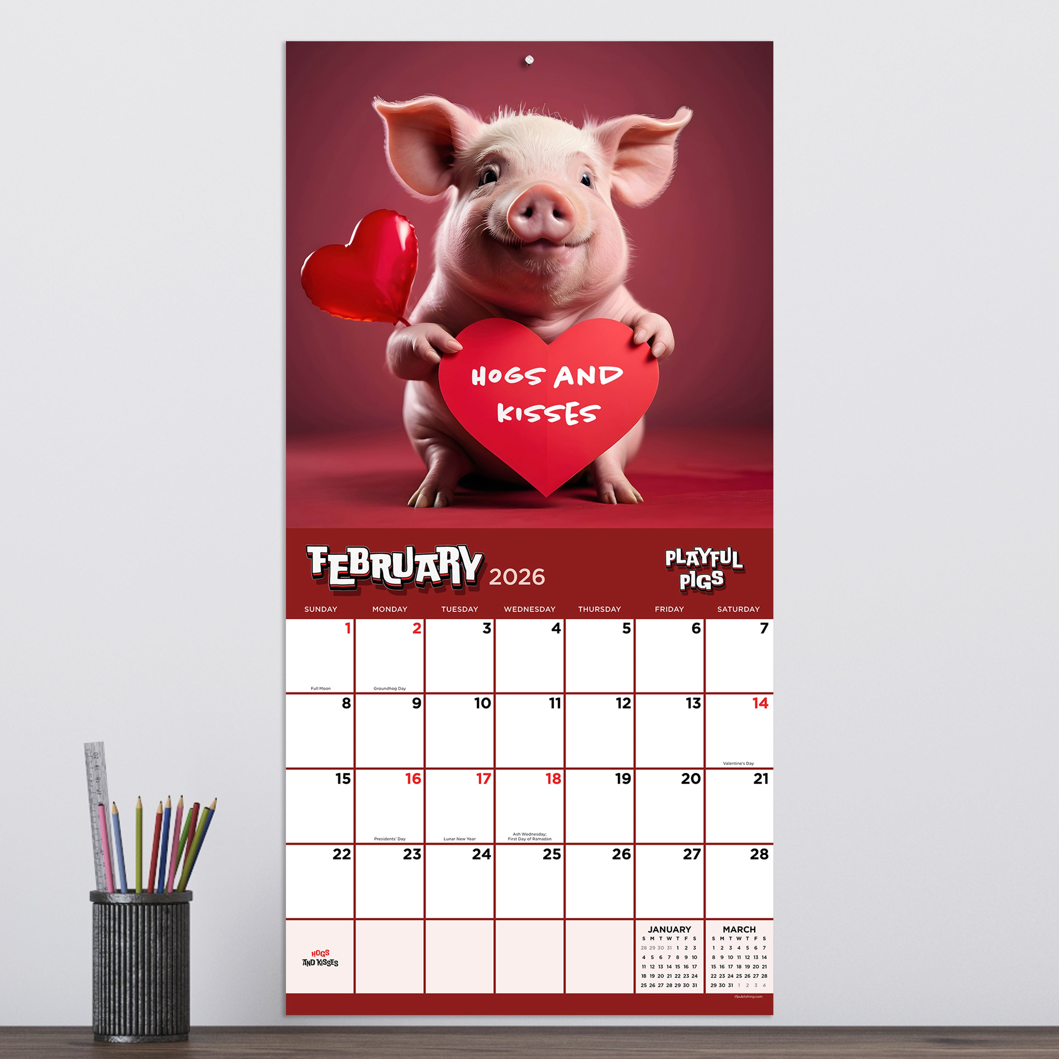 2026 Playful Pigs - Square Wall Calendar