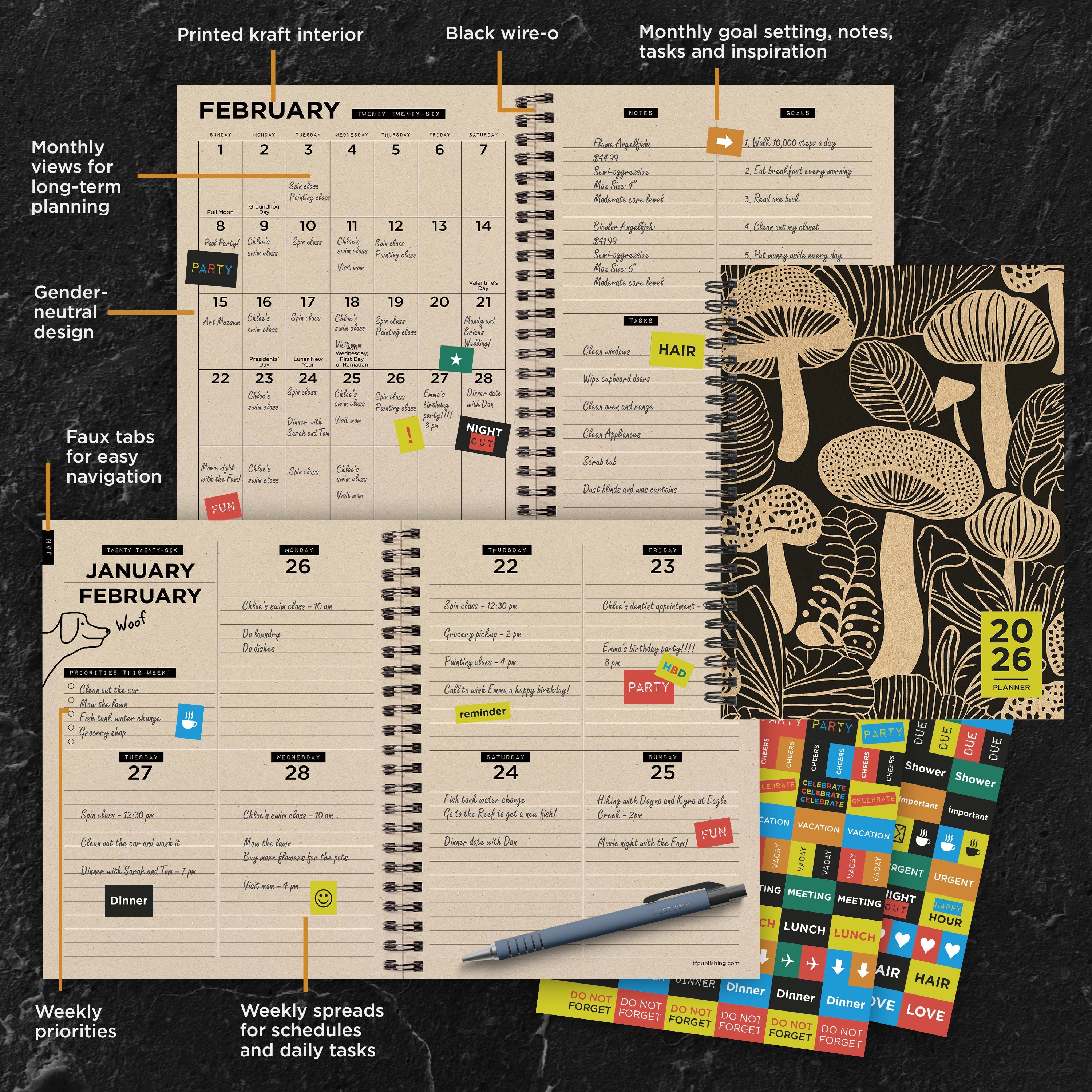 2026 Mushroom - Medium Monthly & Weekly Pocket Diary/Planner