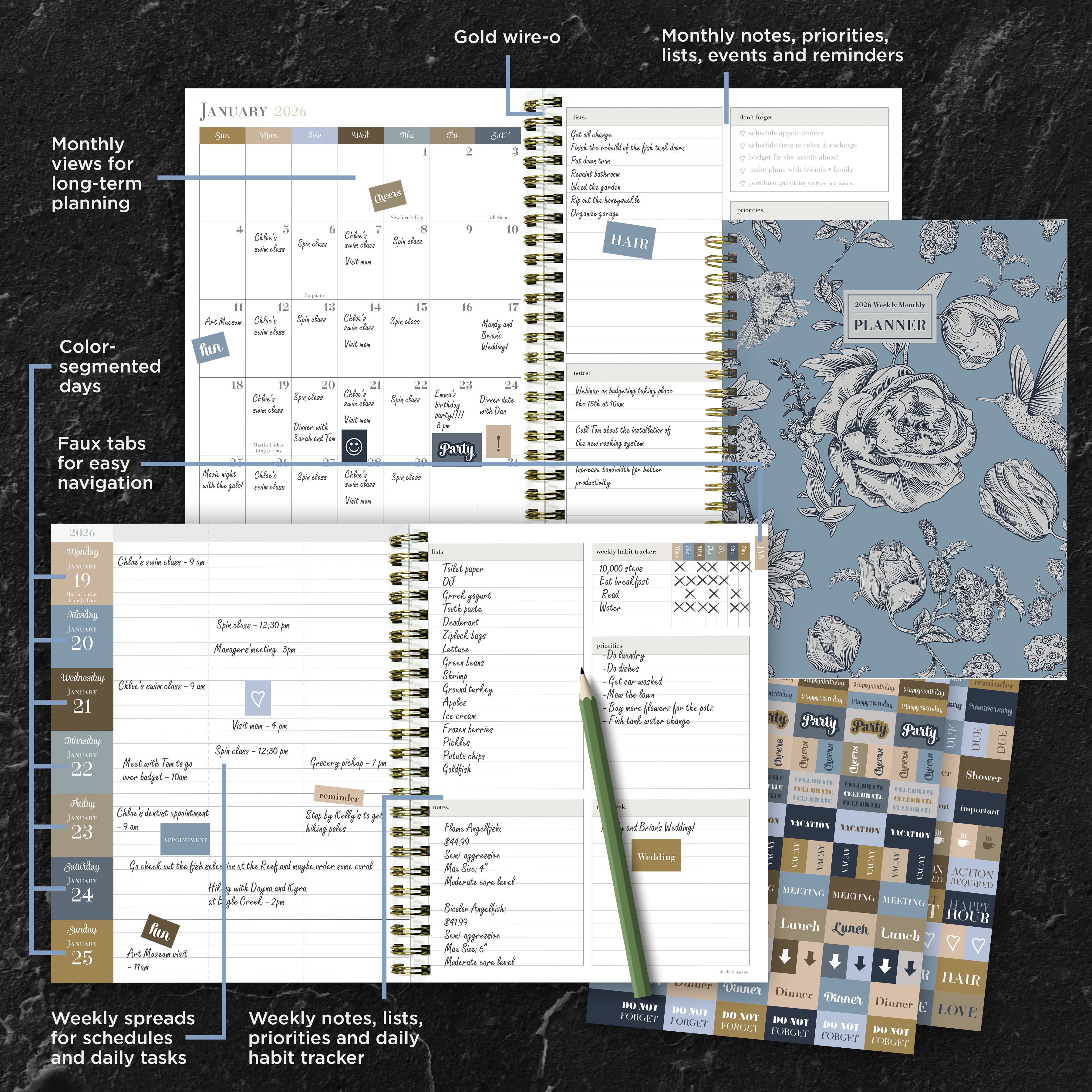 2026 Garden Roses - Medium Monthly & Weekly Pocket Diary/Planner
