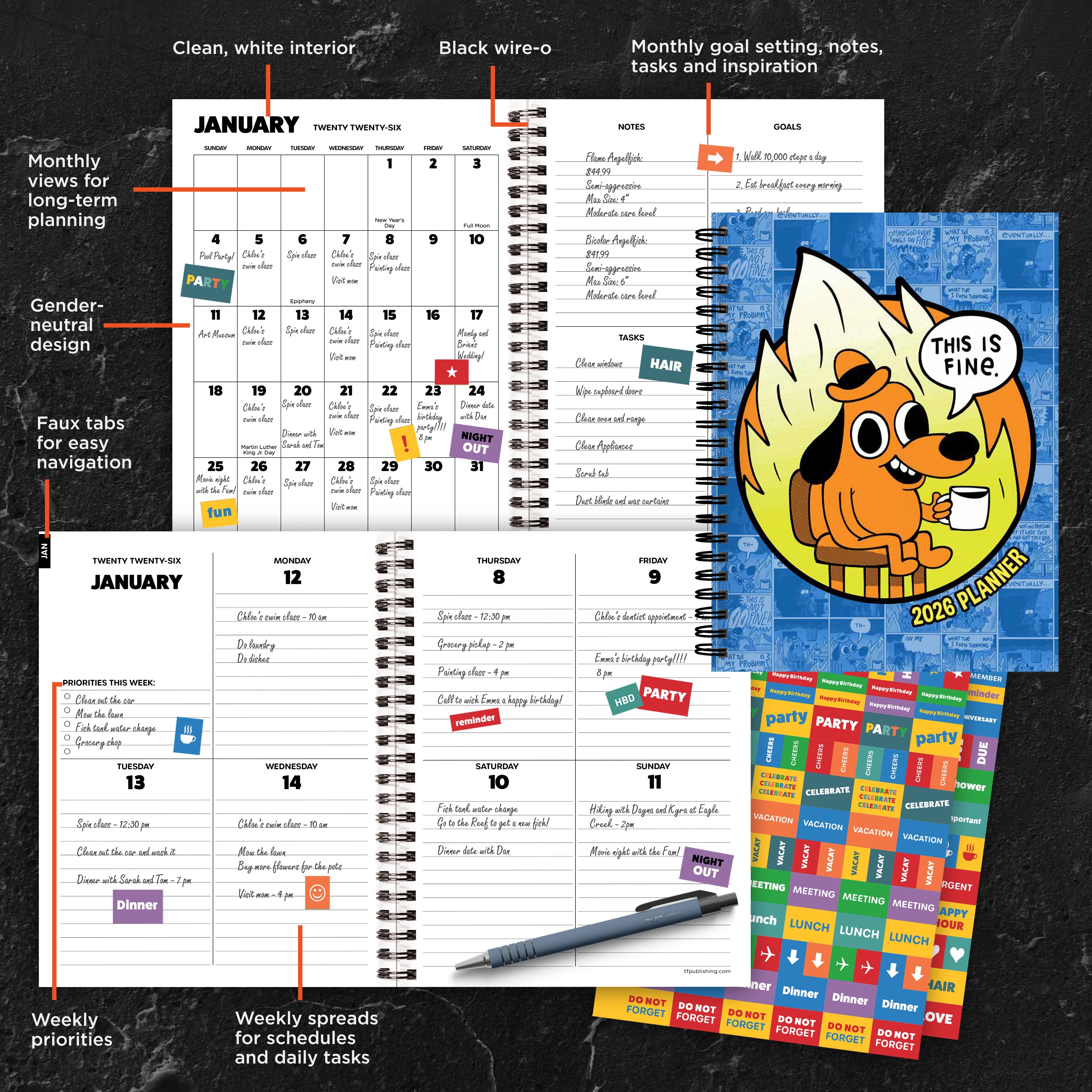 2026 This is Fine - Medium Monthly & Weekly Pocket Diary/Planner