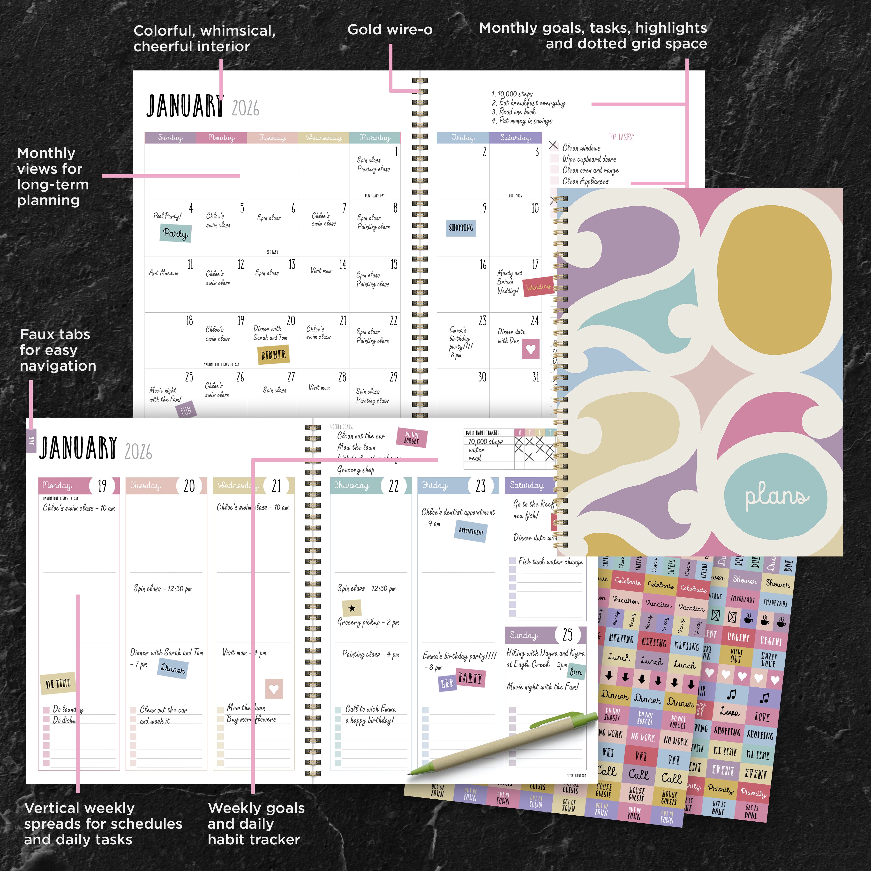 2026 Joyful Year - Large Monthly & Weekly Diary/Planner