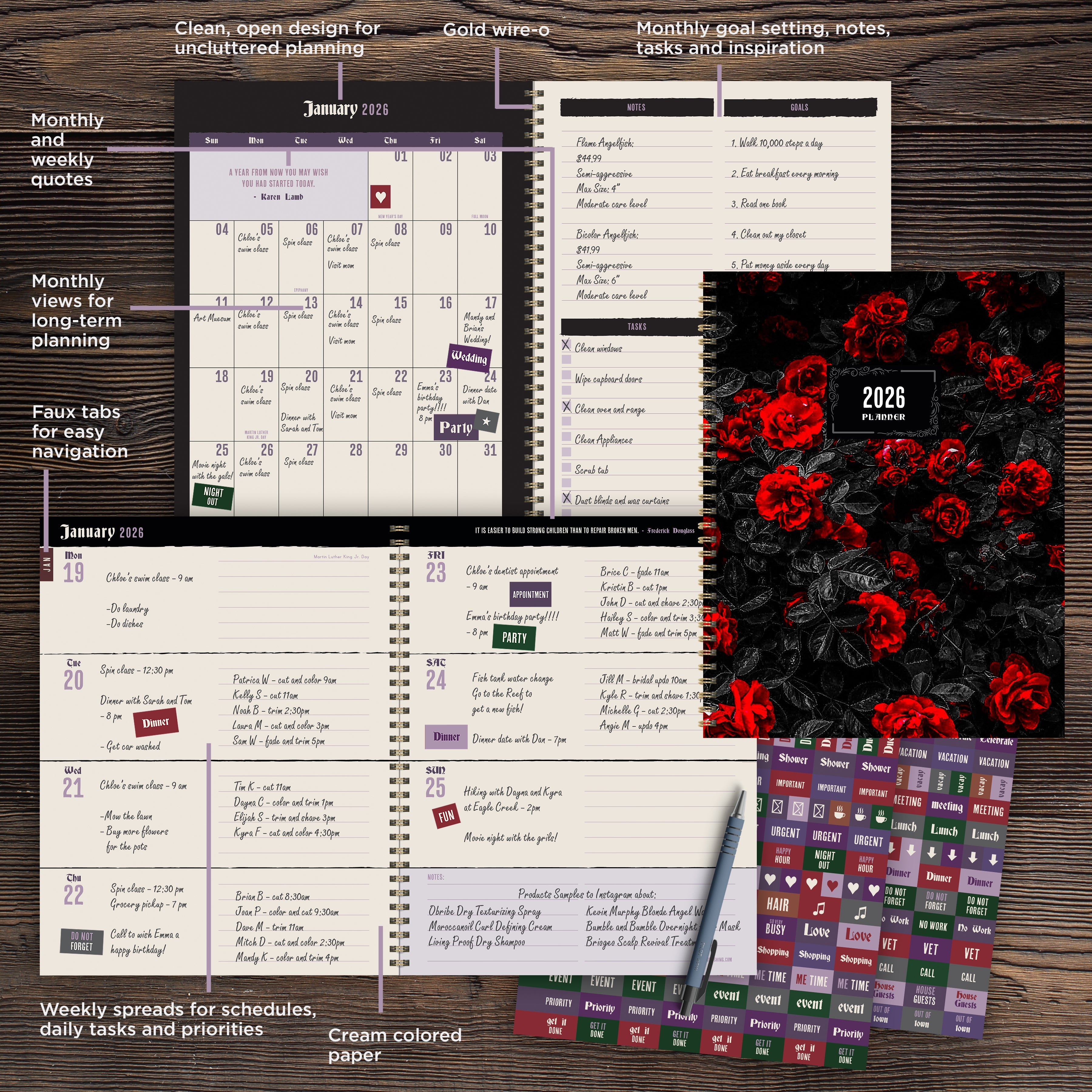 2026 Red Roses - Large Monthly & Weekly Diary/Planner
