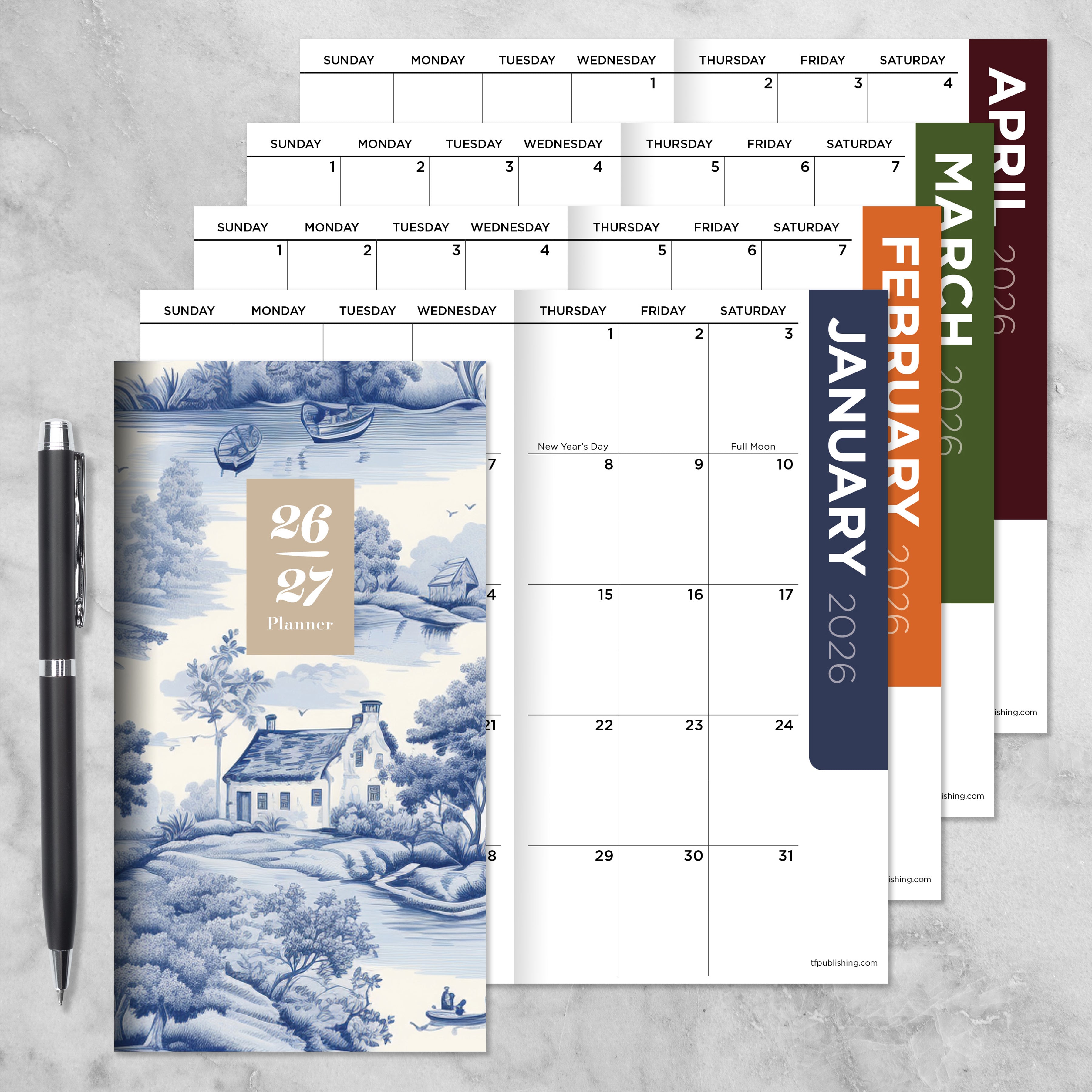 2026-2027 Blue Toile - Small Monthly Pocket Diary/Planner