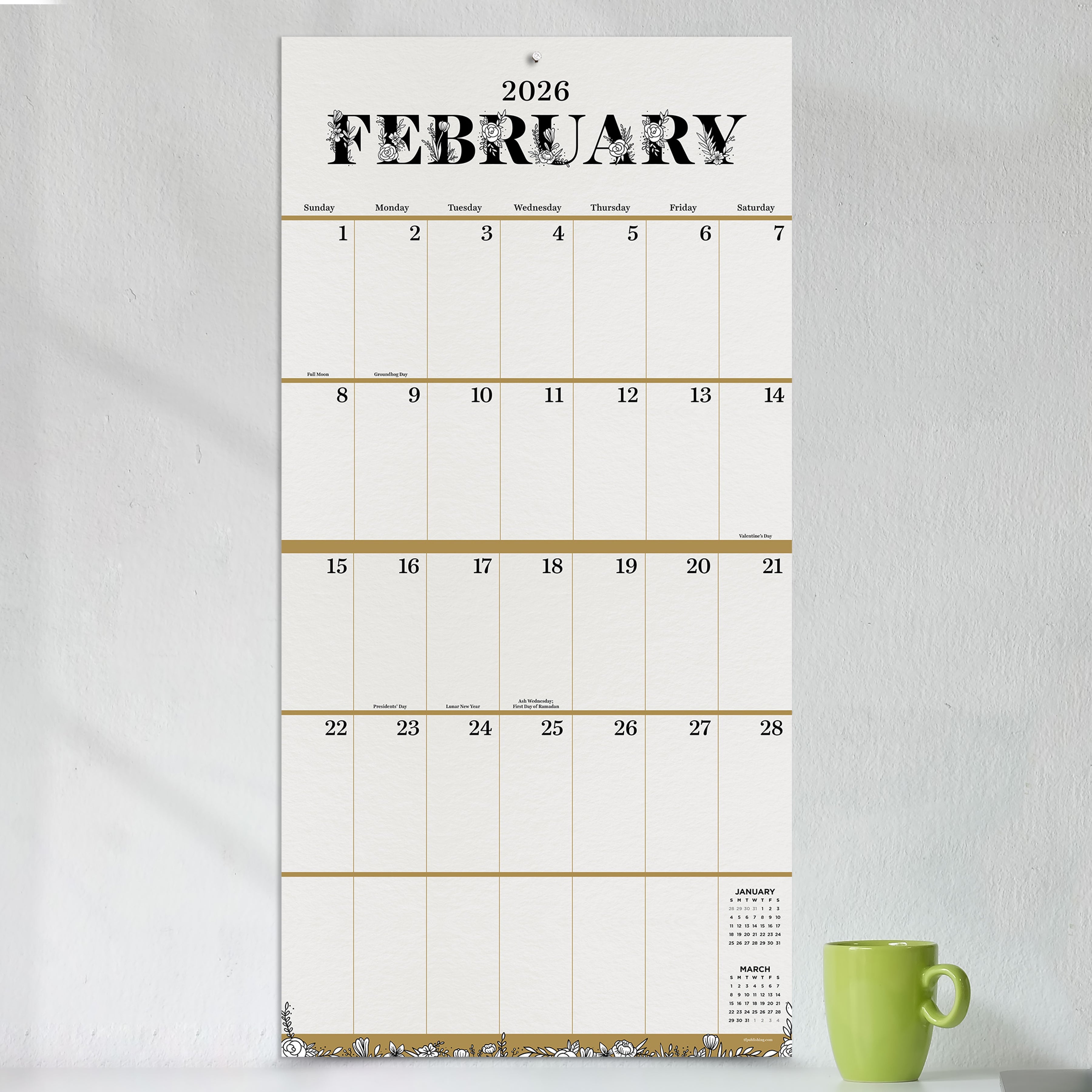 2026 Big Grid-Floral - Square Wall Calendar