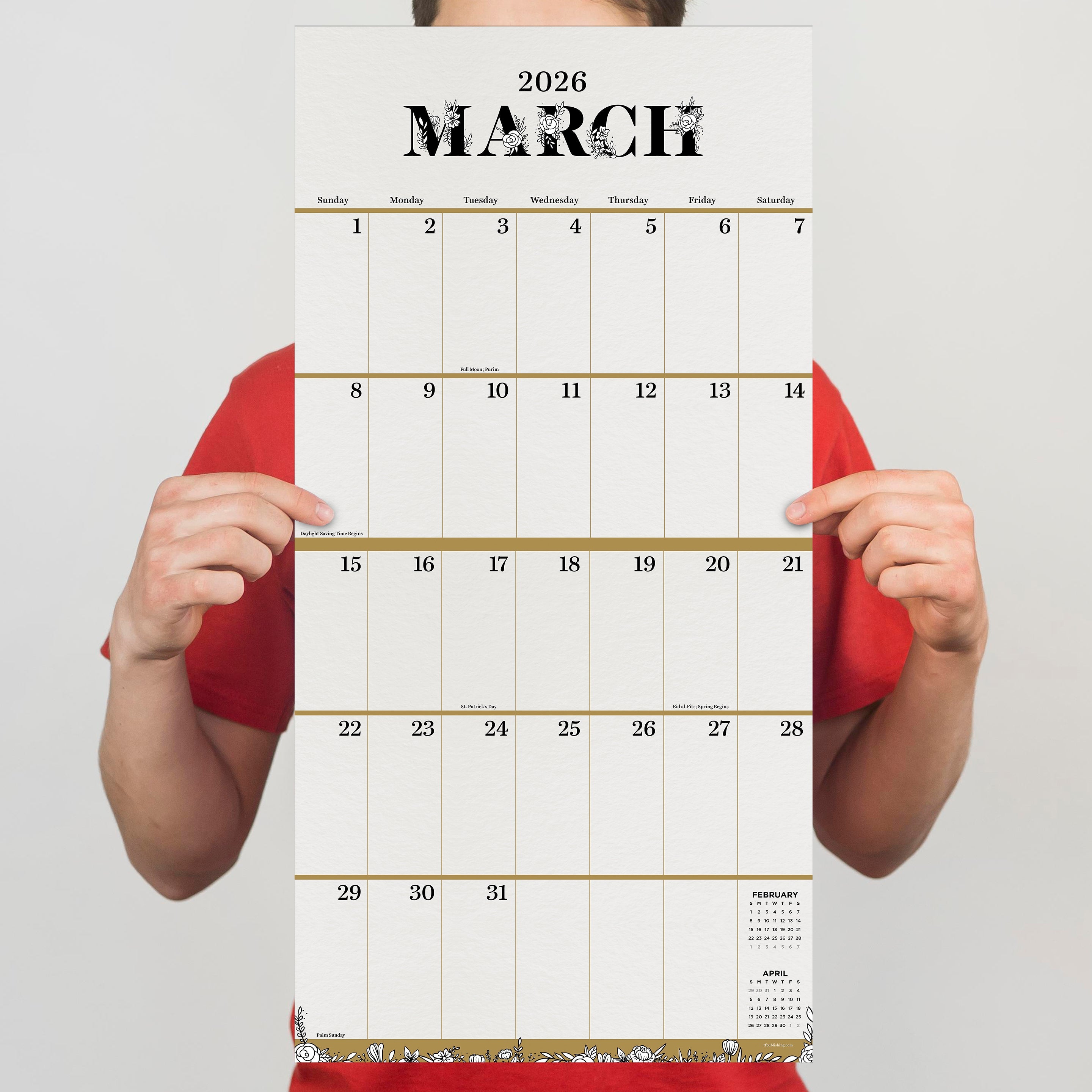 2026 Big Grid-Floral - Square Wall Calendar