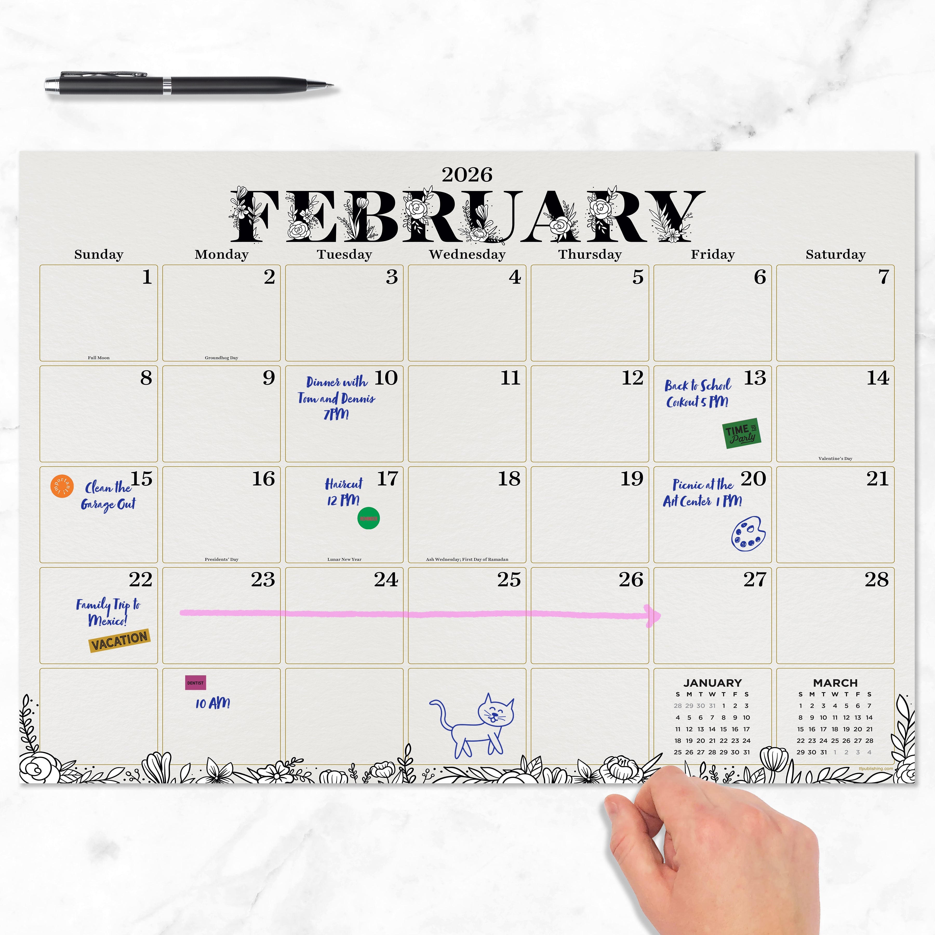 2026 Floral - Medium Monthly Desk Pad Blotter Calendar