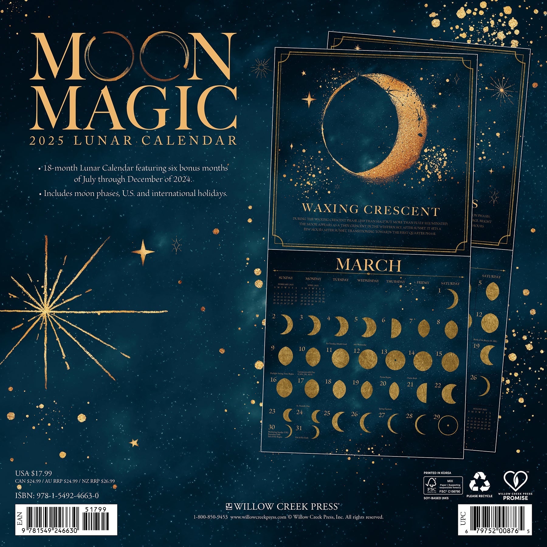 2025 Moon Magic (w/metallic Ink) - Square Wall Calendar (US Only)