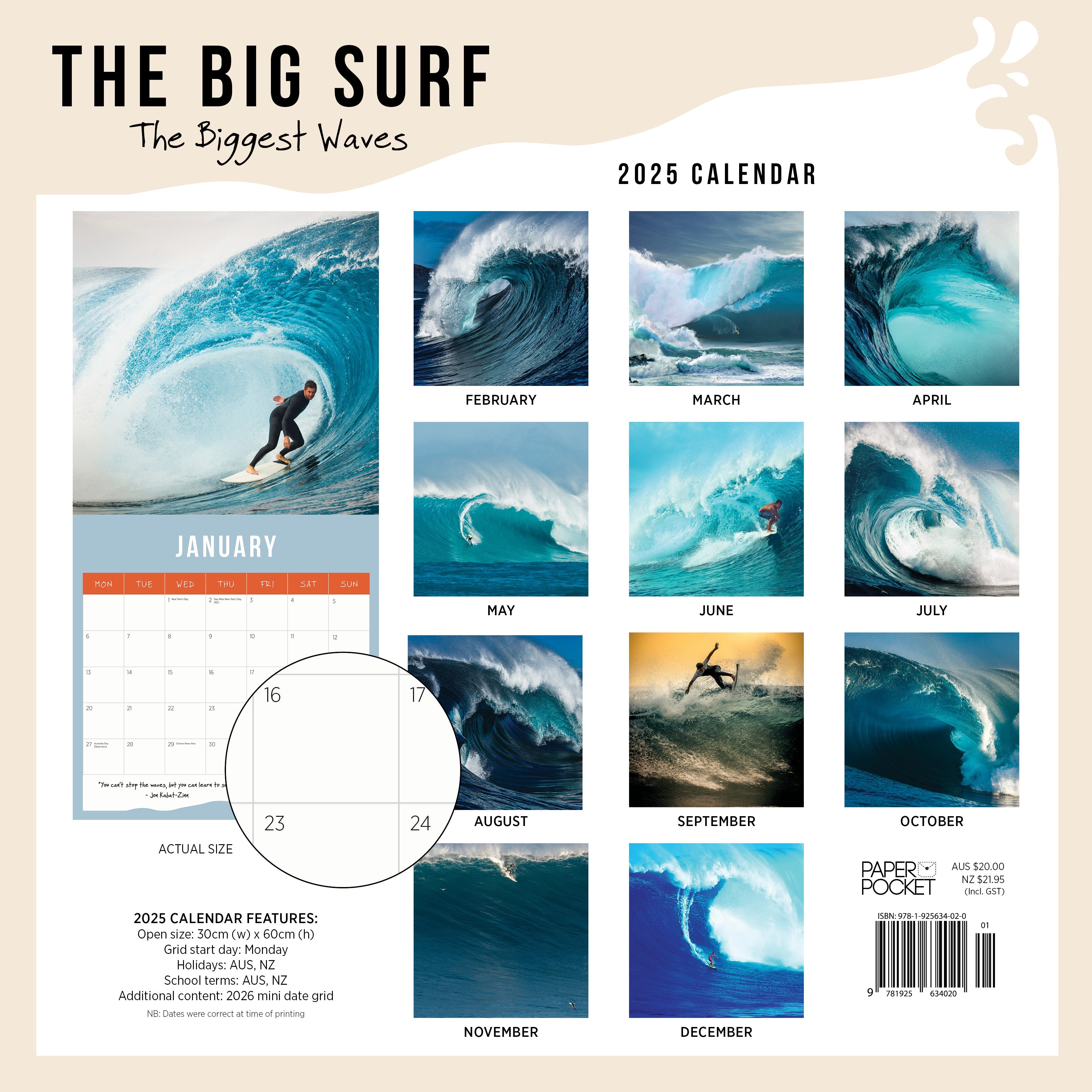 2025 The Big Surf- Biggest Waves - Square Wall Calendar