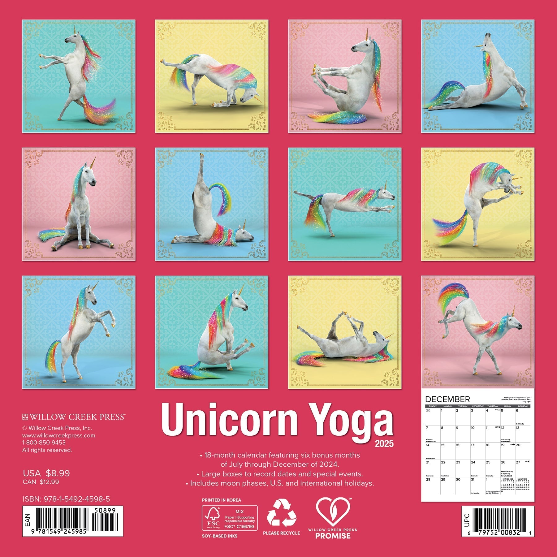 2025 Unicorn Yoga - Mini Wall Calendar (US Only)