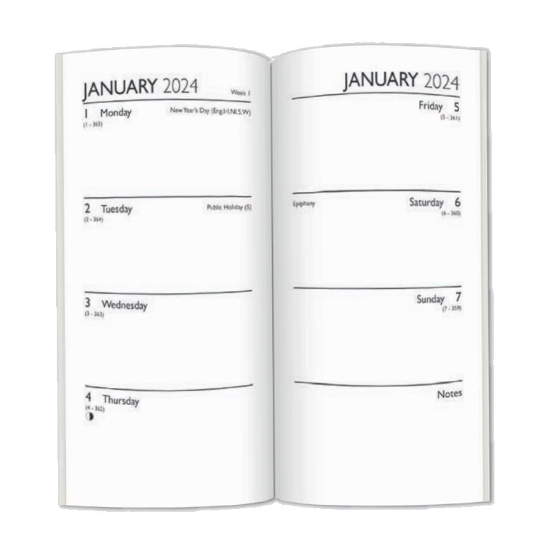 2024 Grey Fabric Slim - Weekly Diary/Planner