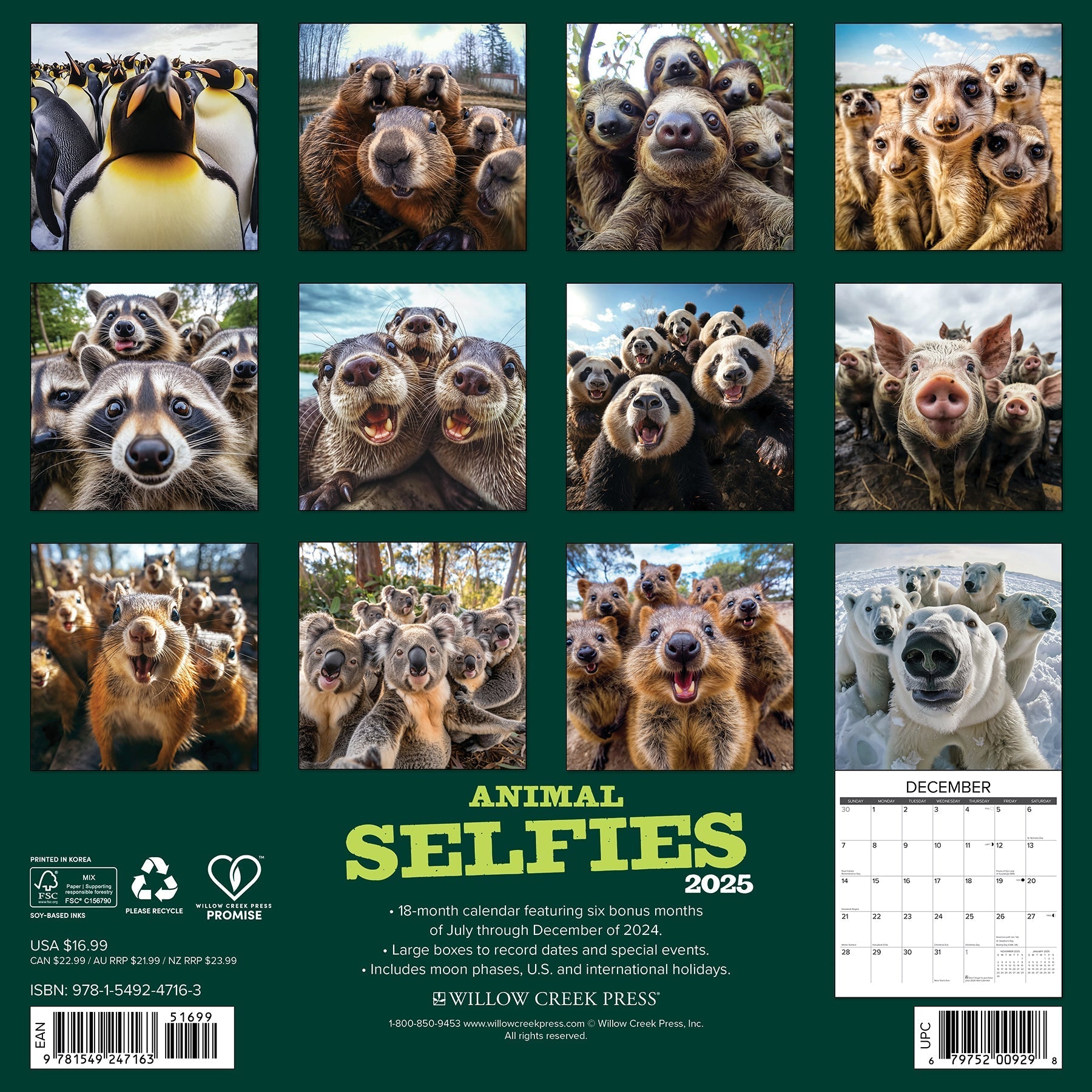 2025 Animal Selfies - Square Wall Calendar (US Only)