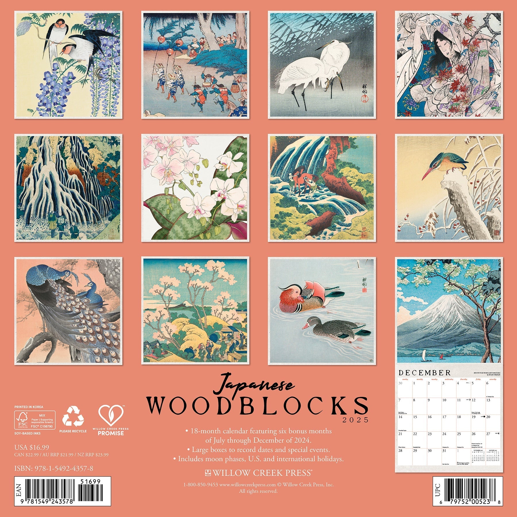 2025 Japanese Woodblocks - Square Wall Calendar (US Only)