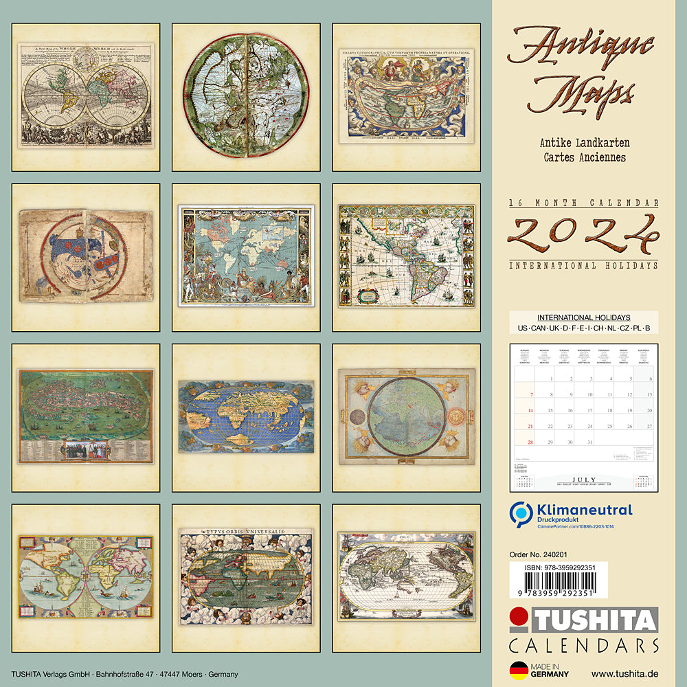 2024 Antique Maps (Tushita) - Square Wall Calendar