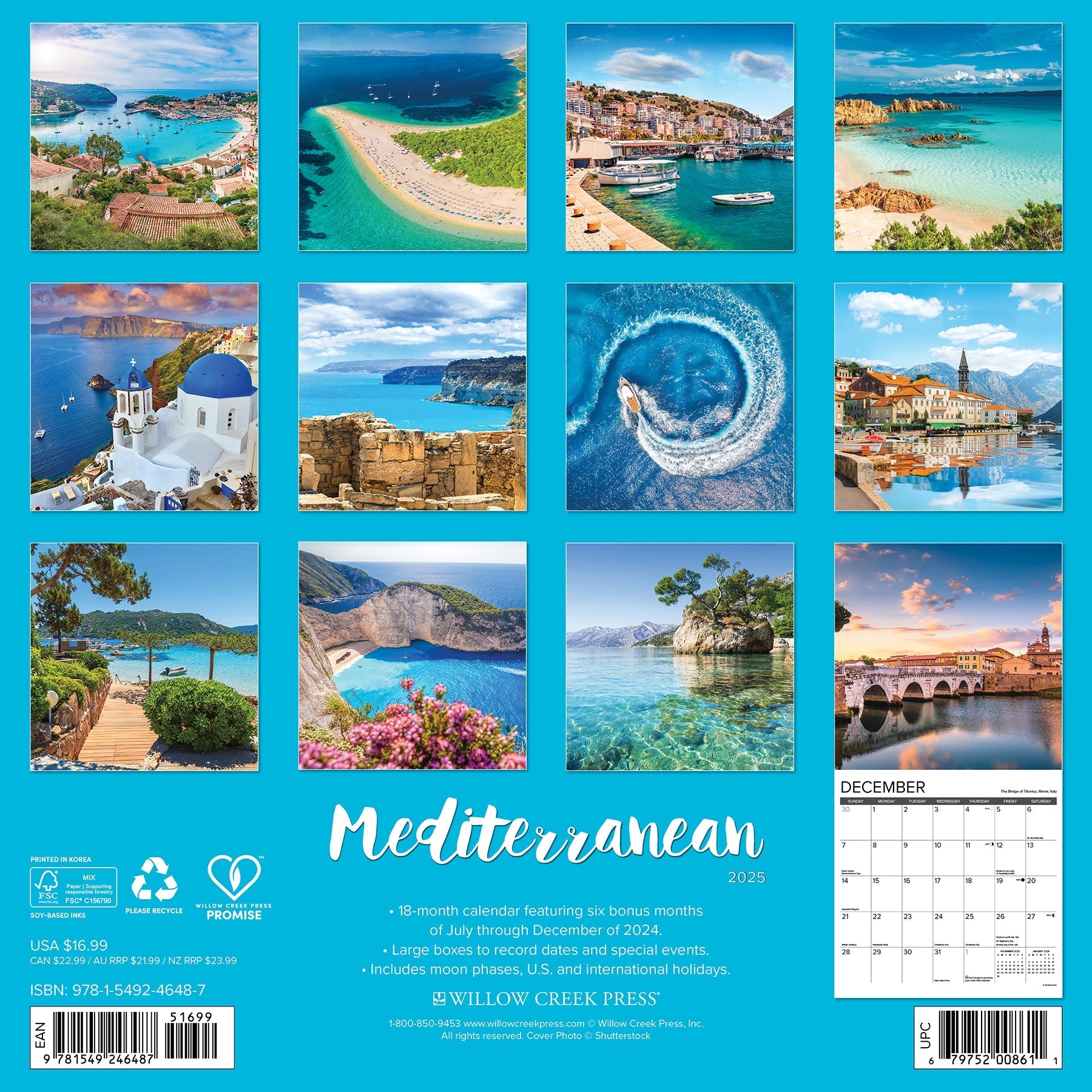 2025 Mediterranean - Square Wall Calendar (US Only)