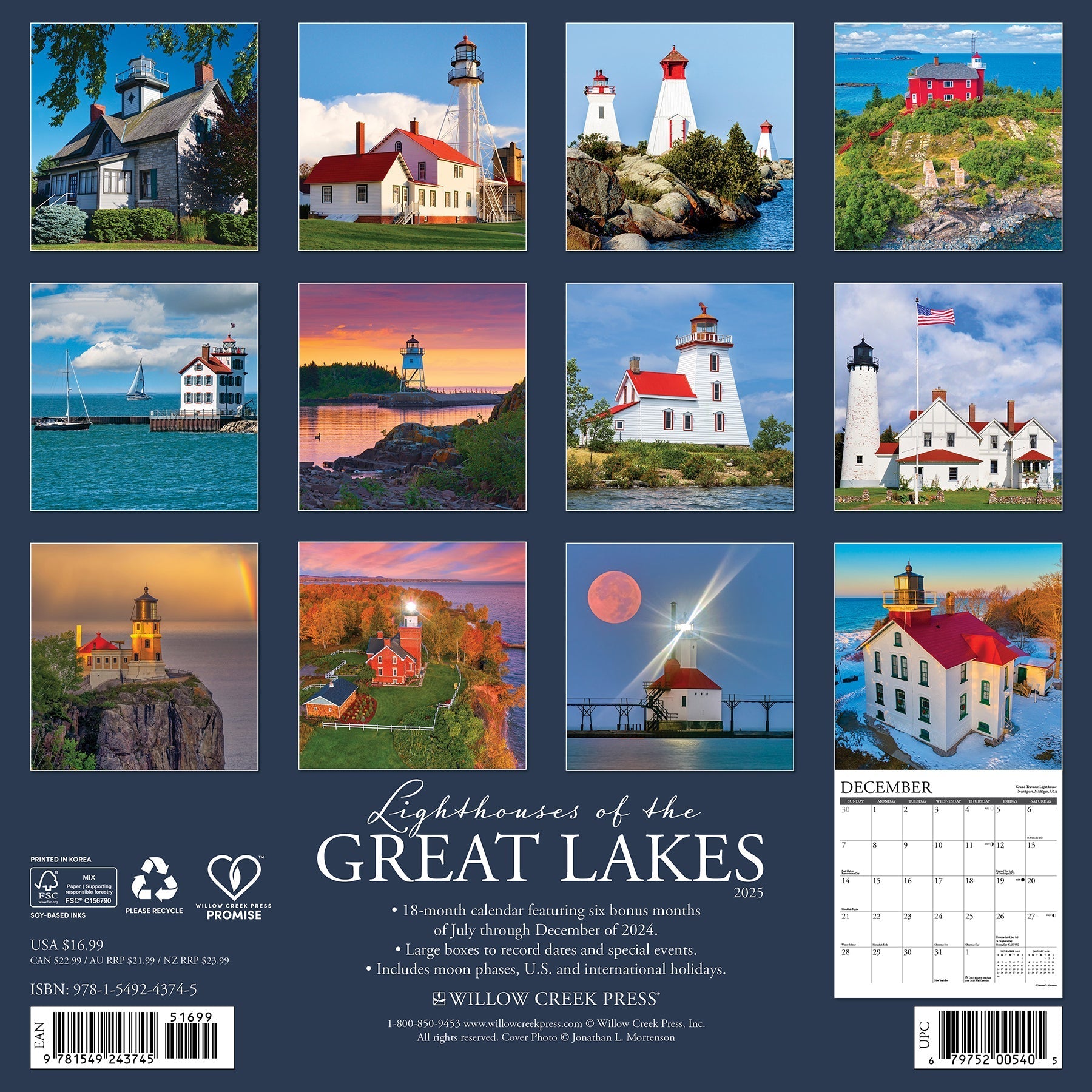 2025 Lighthouses of the Great Lakes - Square Wall Calendar (US Only)