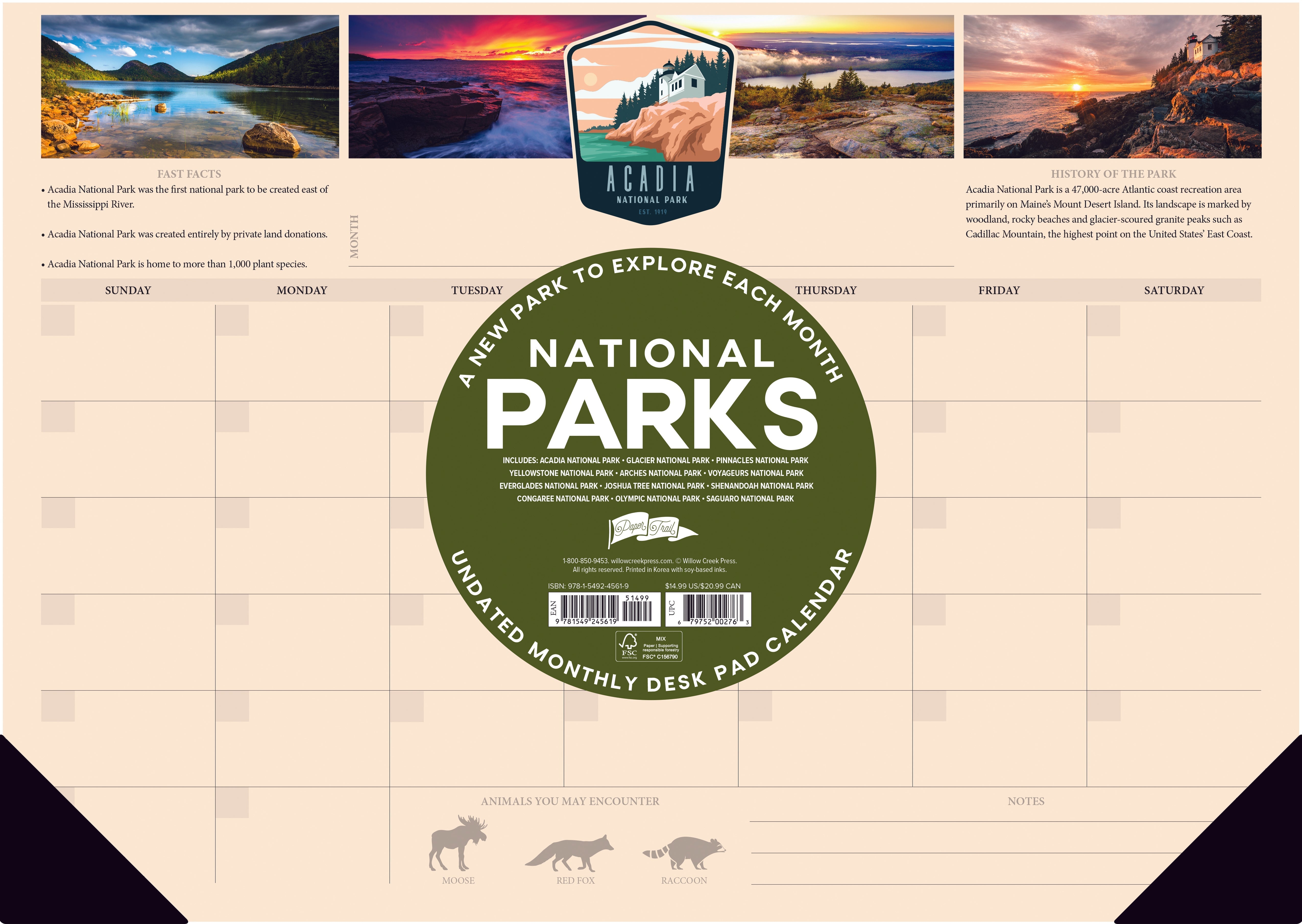 Undated National Park - Medium Monthly Desk Pad Calendar