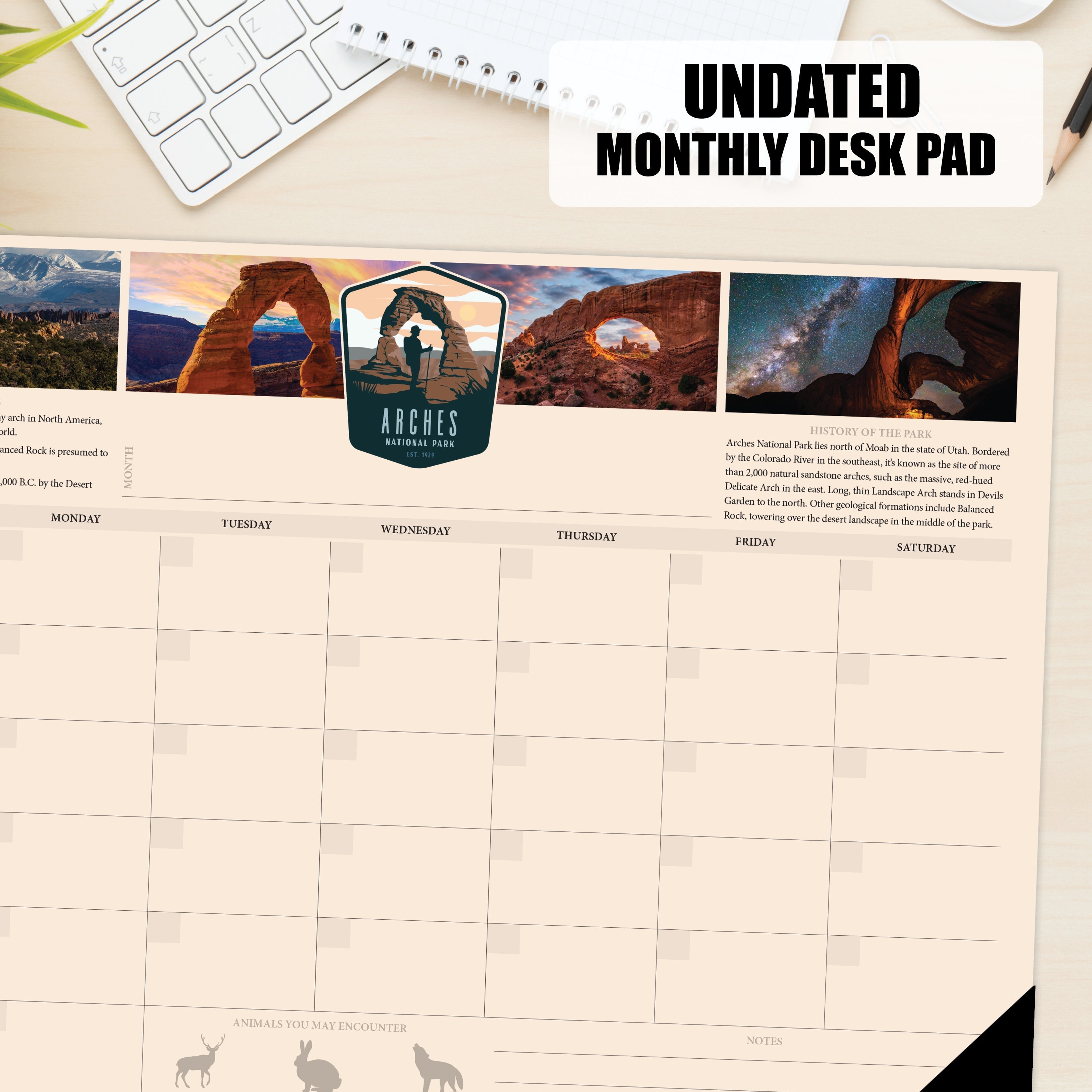 Undated National Park - Medium Monthly Desk Pad Calendar