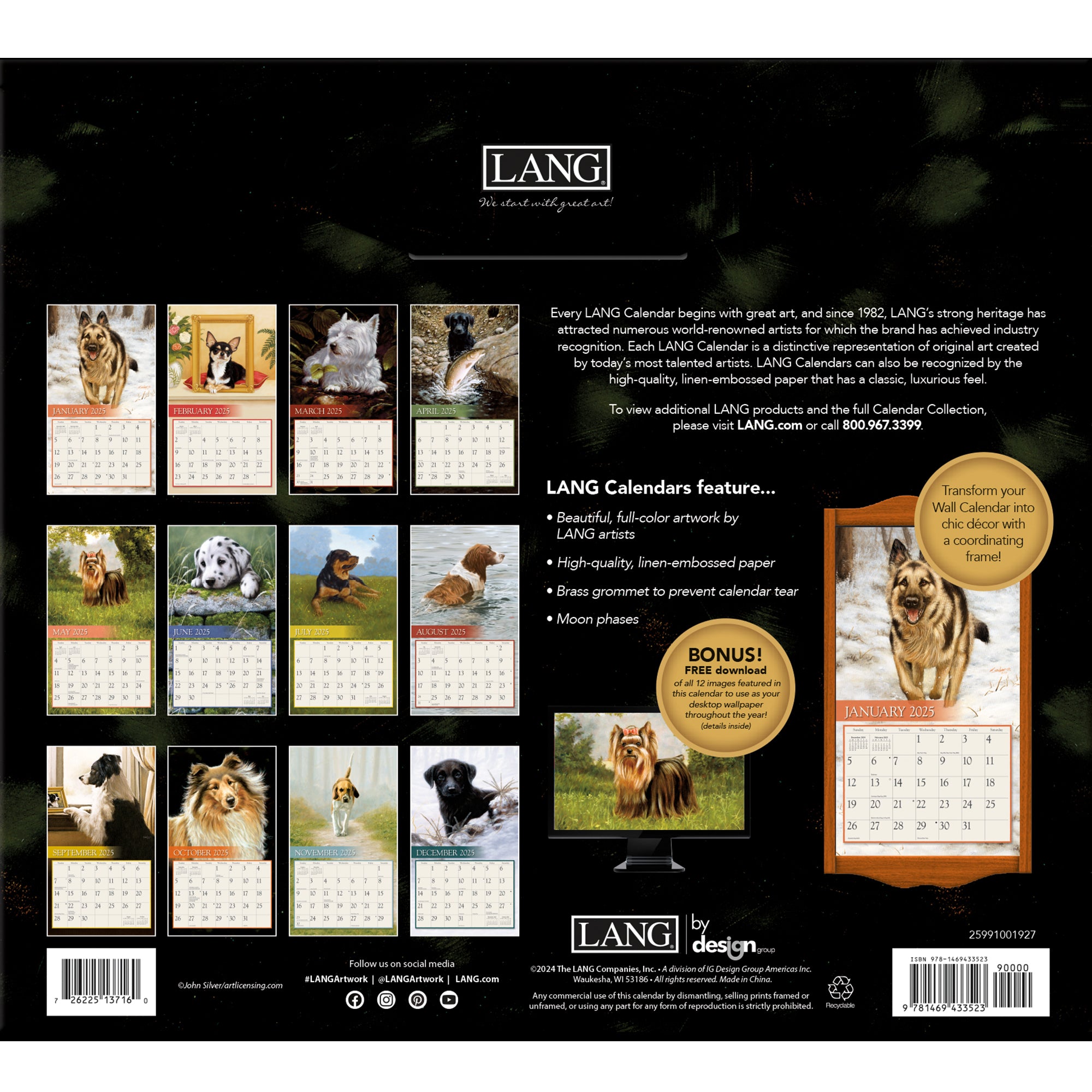 2025 LANG Love Of Dogs By John Silver - Deluxe Wall Calendar