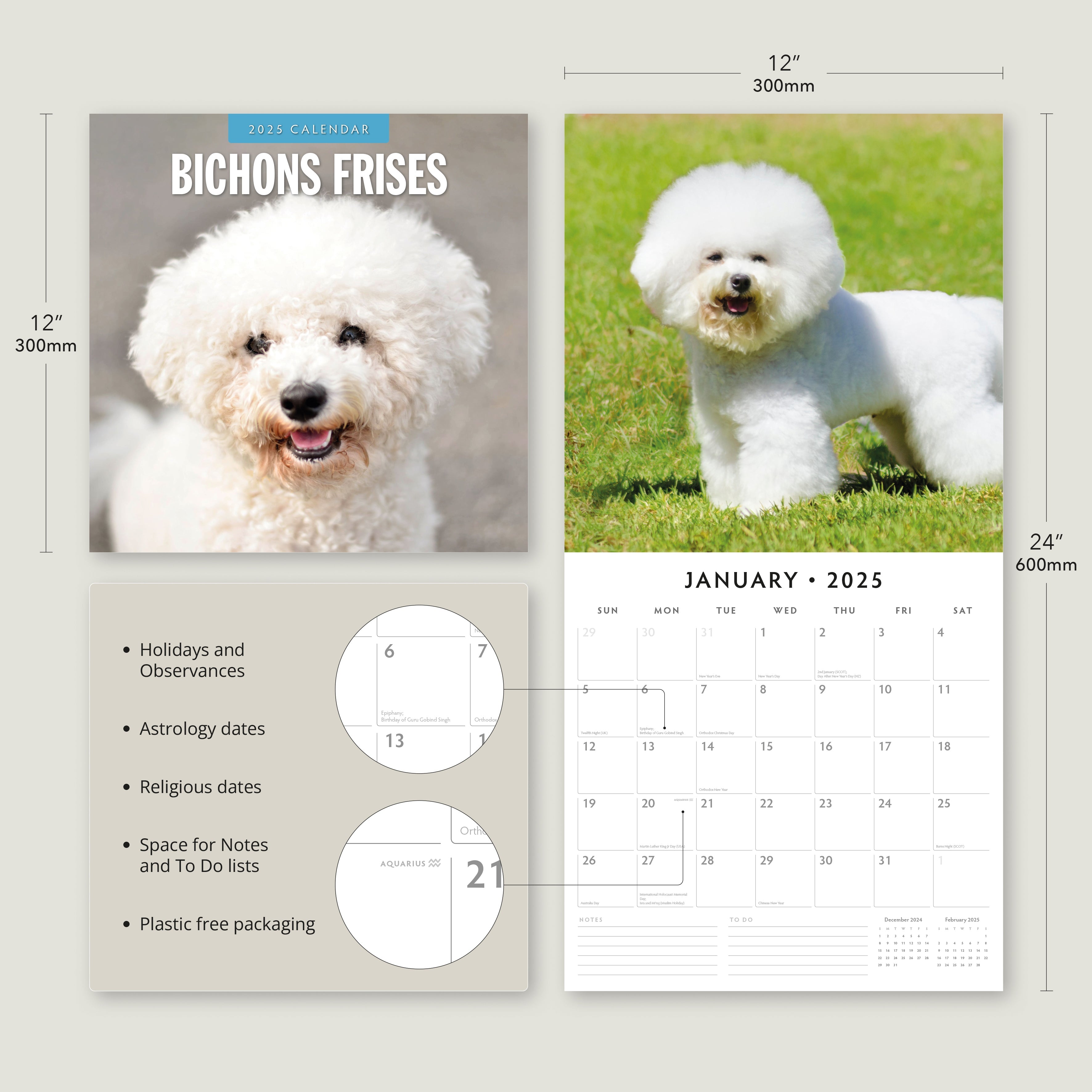 2025 Bichons Frises - Square Wall Calendar