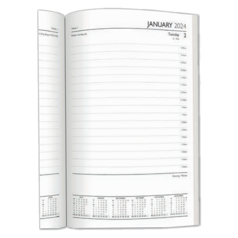 2024 A4 Two Day A Page Hardback Casebound Diary Personal Organiser Journal