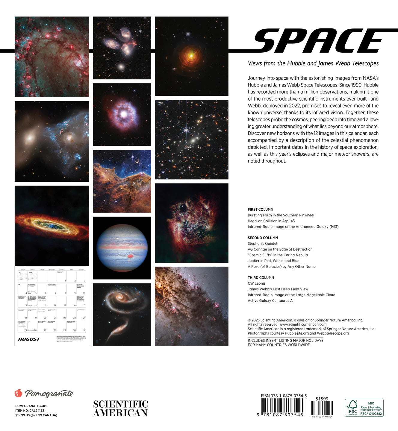 2024 Space: Views From The Hubble And James Webb Telescopes - Square Wall Calendar  SOLD OUT