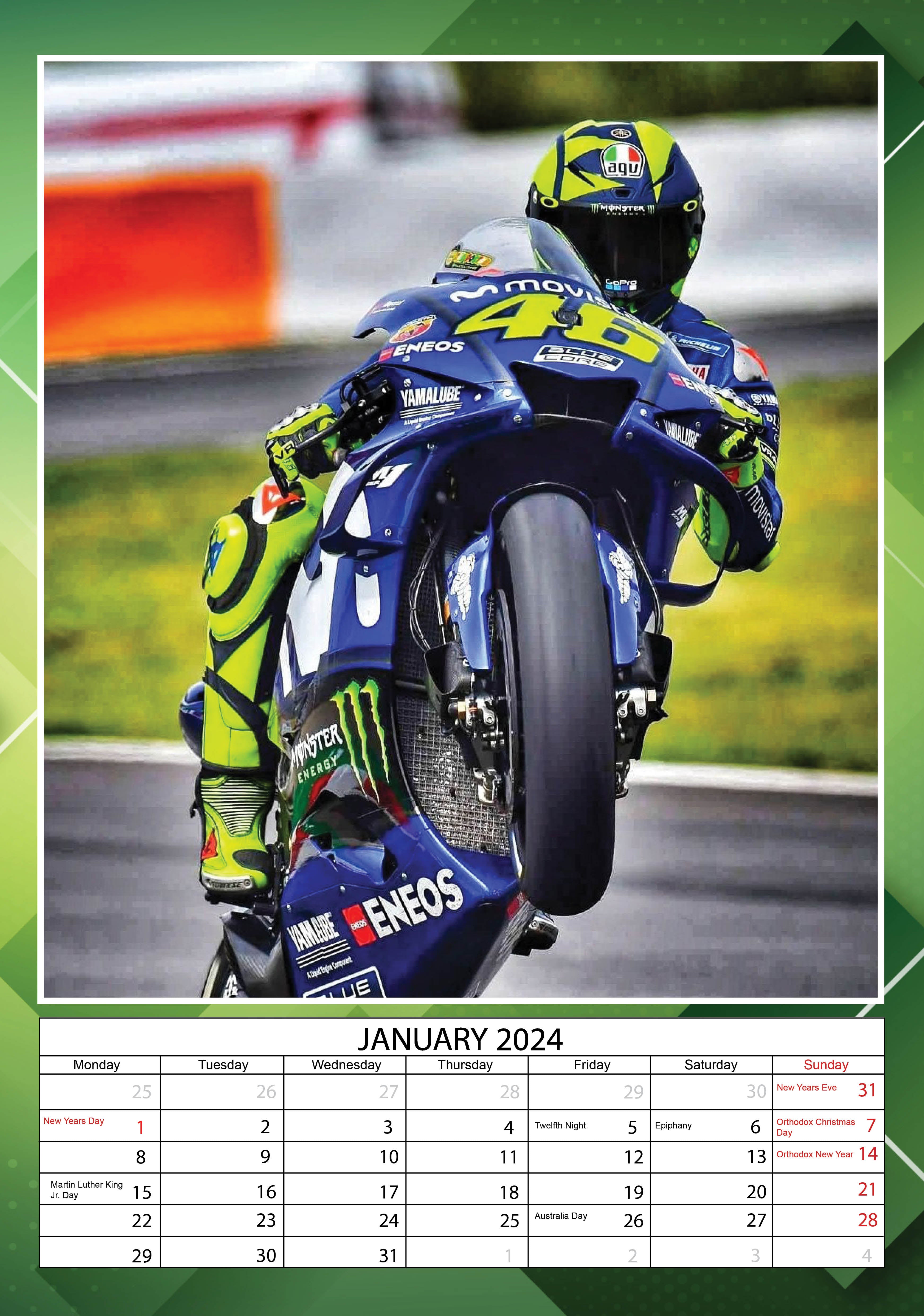 2024 Valentino Rossi - A3 Wall Calendar