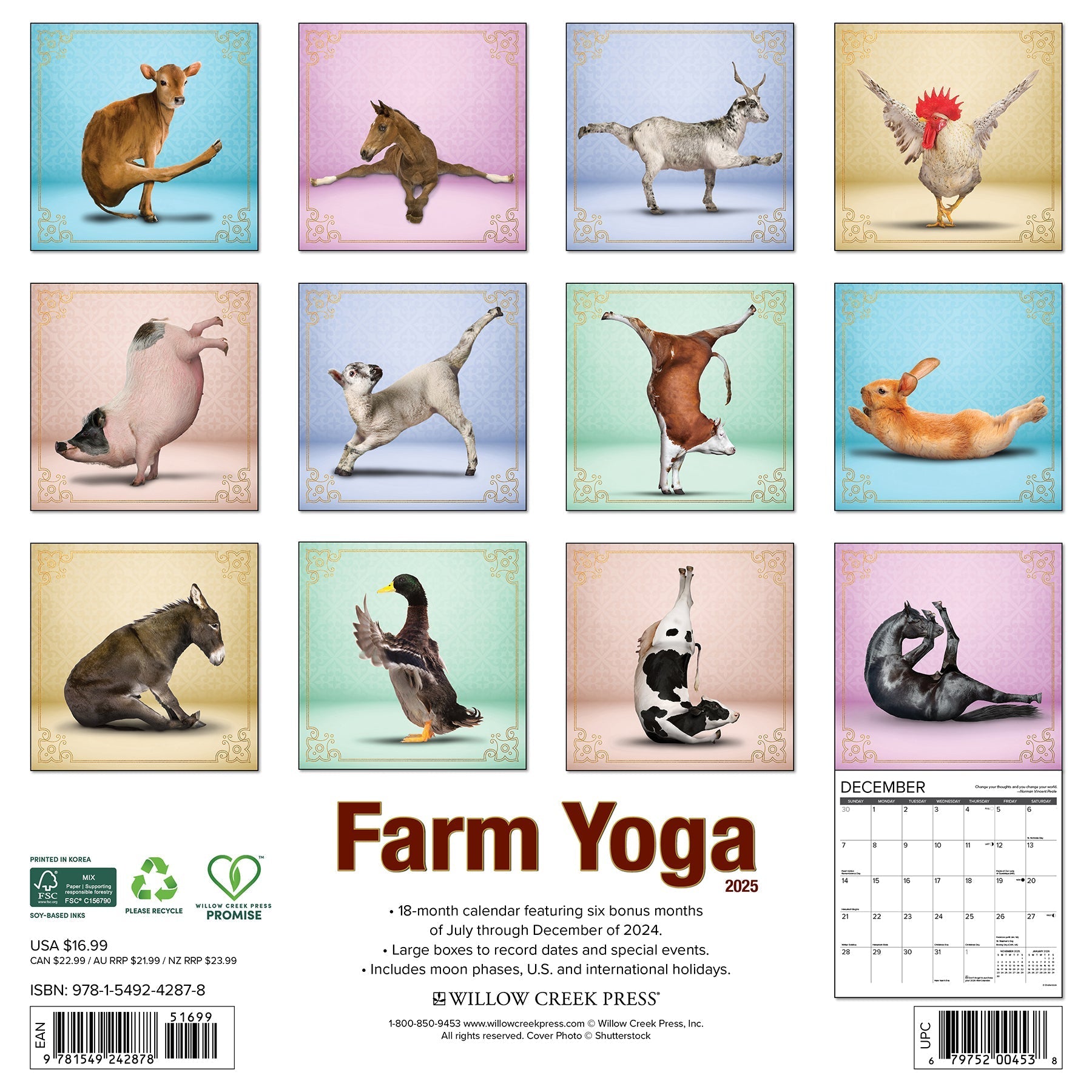 2025 Farm Yoga - Square Wall Calendar (US Only)